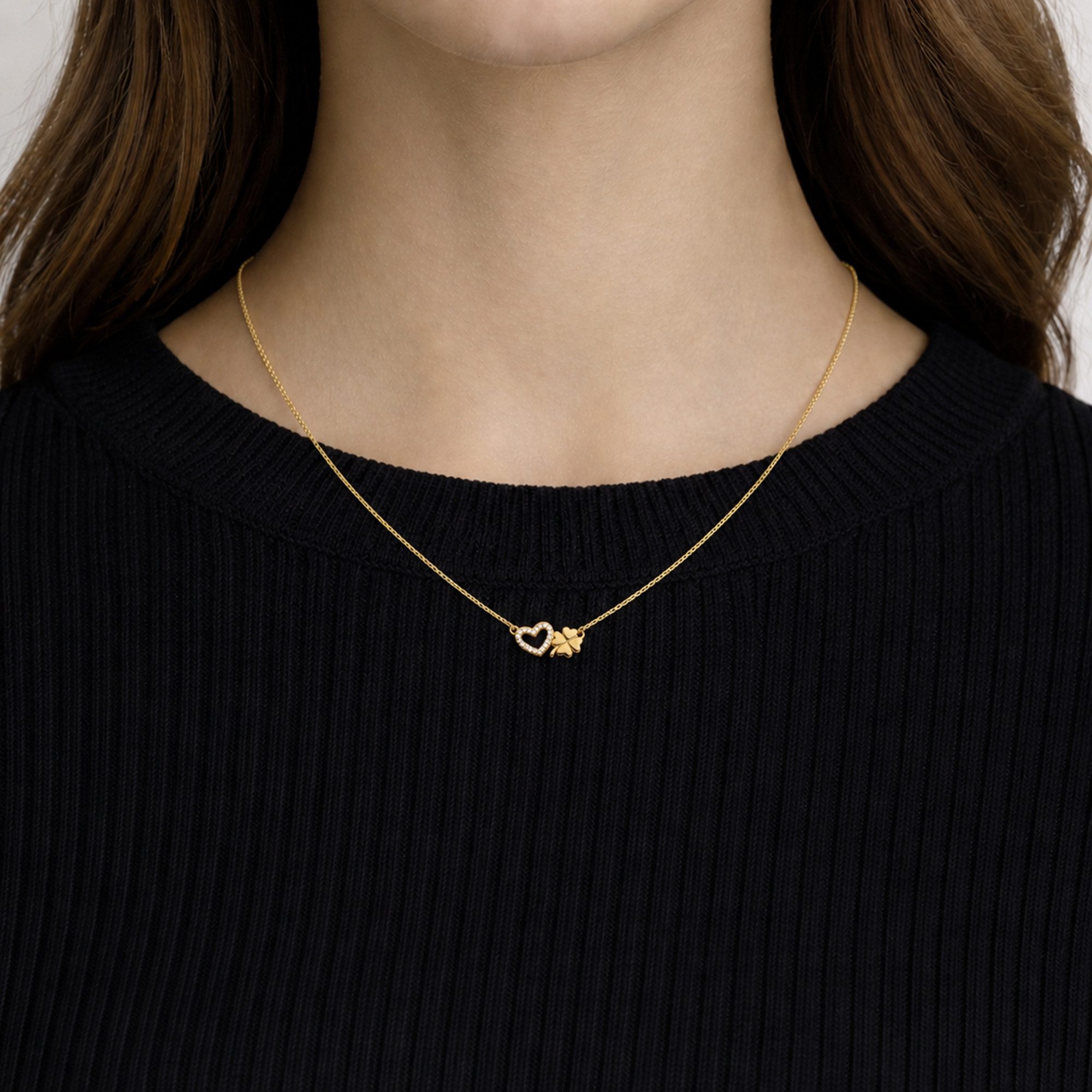 Limana Kette mit Einhänger Kleeblatt Herz Damen Halskette gold 925 Sterling Silber Geschenk (Freundin Mama Ehefrau Mutter Schmuck inkl. Dose), Geburtstag Weihna – Bild 2 von 5