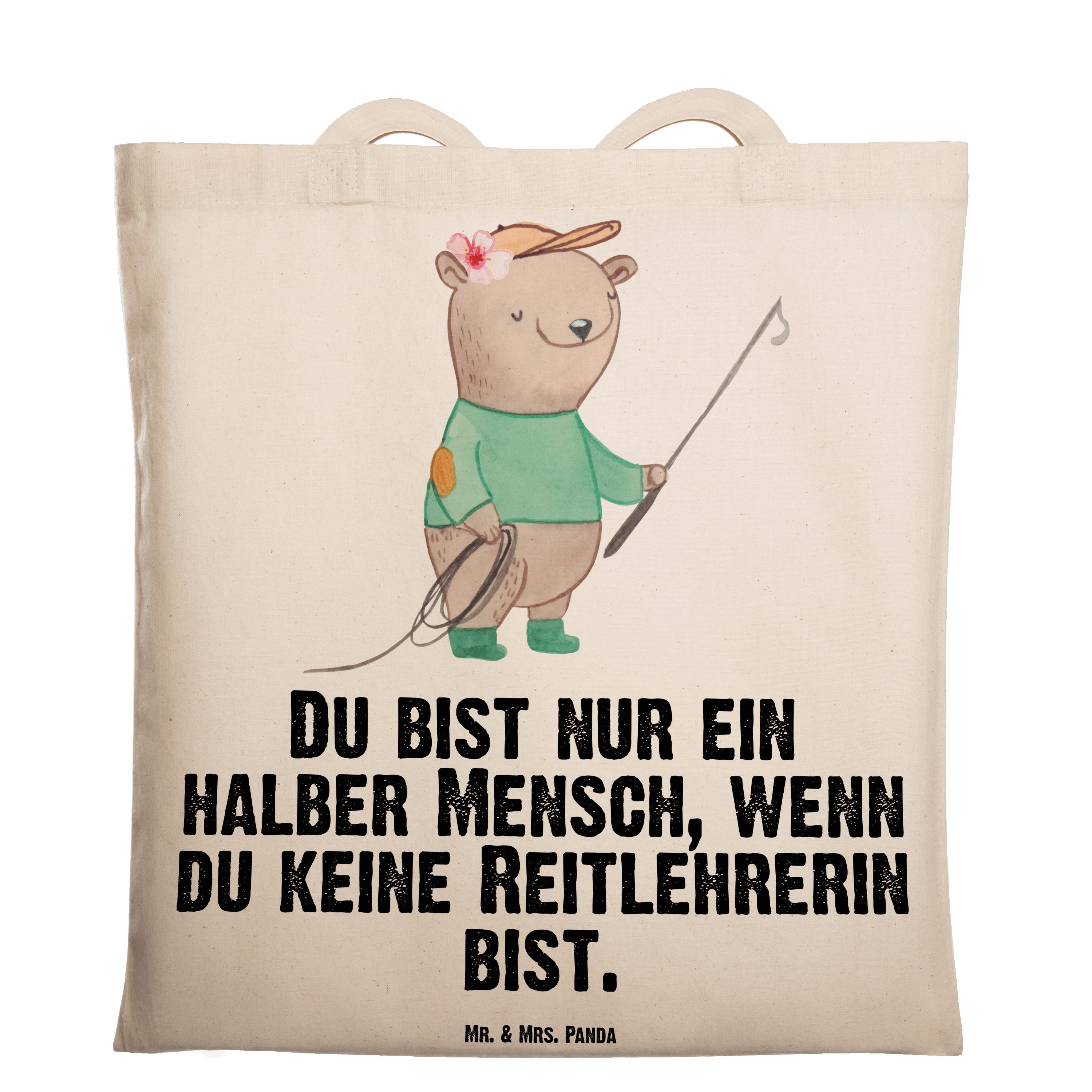 Mr. & Mrs. Panda Tragetasche Reitlehrerin mit Herz - Transparent - Geschenk, Einkaufstasche, Schen (1-tlg) | Canvas-Taschen