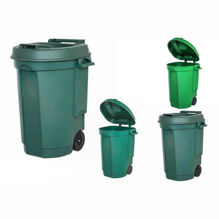 EDA Plastiques Mülleimer EDA Fahrbarer Garten-Abfallbehälter 110L Gartenabfälle Tonne Räder Grüntonne