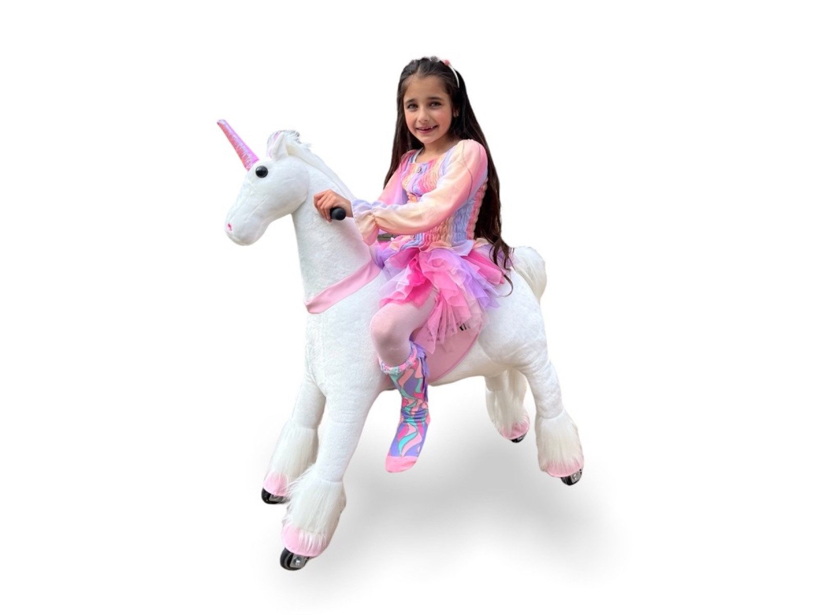 TPFLiving Reittier Einhorn Stella - Größe M - Farbe: weiß, Schaukeltier für Kinder ab 4 bis 10 Jahren - Sitzhöhe: 65 cm