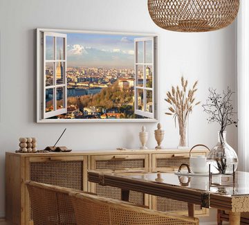 Sinus Art Leinwandbild Wandbild 120x80cm Fensterbild Turin Italien Alpen Stadt Sonnenuntergan, (1 St)