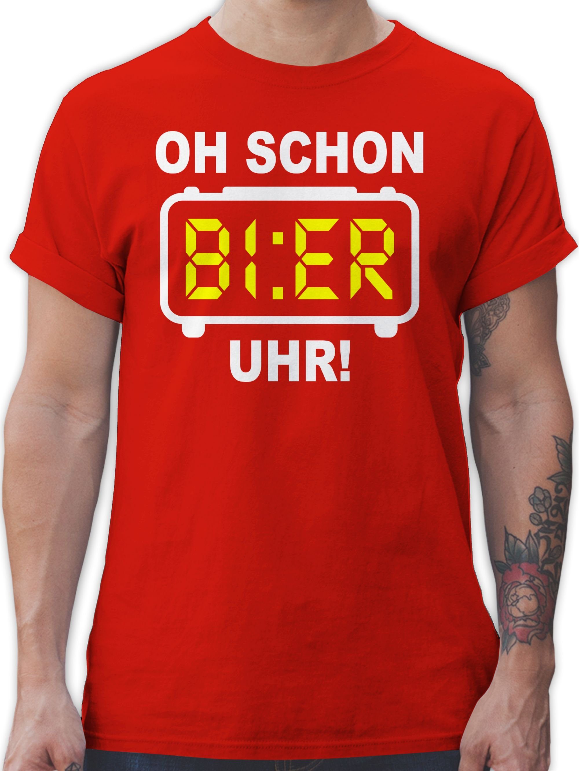 Shirtracer T-Shirt Oh schon Bier Uhr! Weiß Party & Alkohol Herren 03 Rot