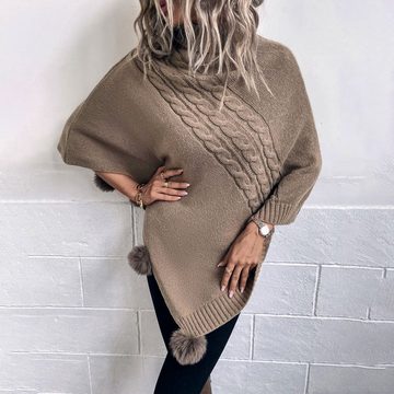 Vivi Idee Strickponcho Damen Strickponcho mit Kragen, Winter warme Schal Pullover angenehm weich und elastisch, Einheitsgröße