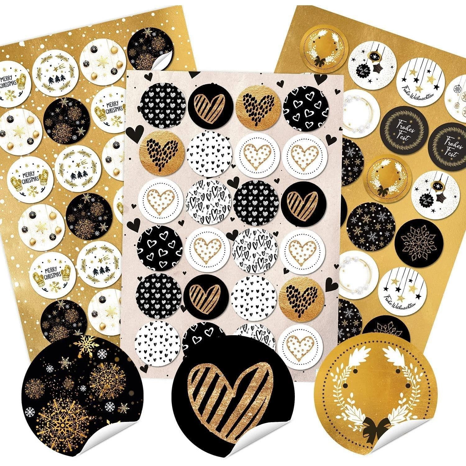 Aufkleber 3 x 24 selbstklebende Sticker mit Weihnachtsmotiven - schwarz weiß