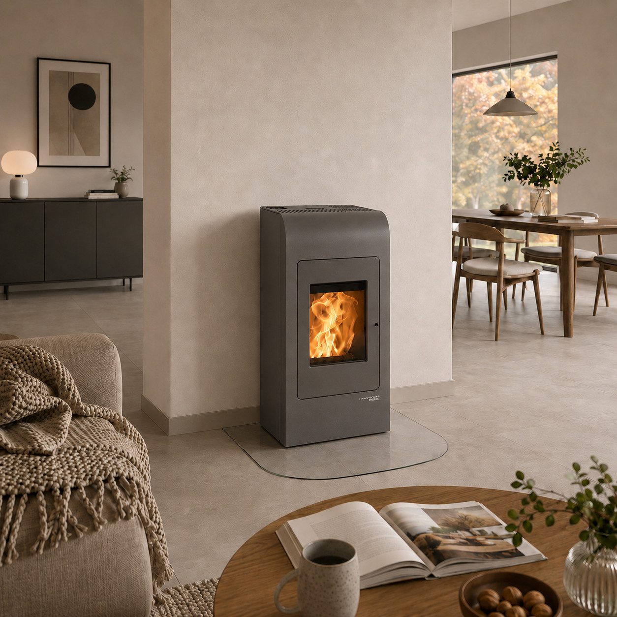 Haas + Sohn Pelletofen HSP 2 MOONLIGHT, Exklusiv, Aufstellort in deinem Zuhause, 8,6 kW, Zeitbrand, maximalen Raumheizvermögen von 250 m³