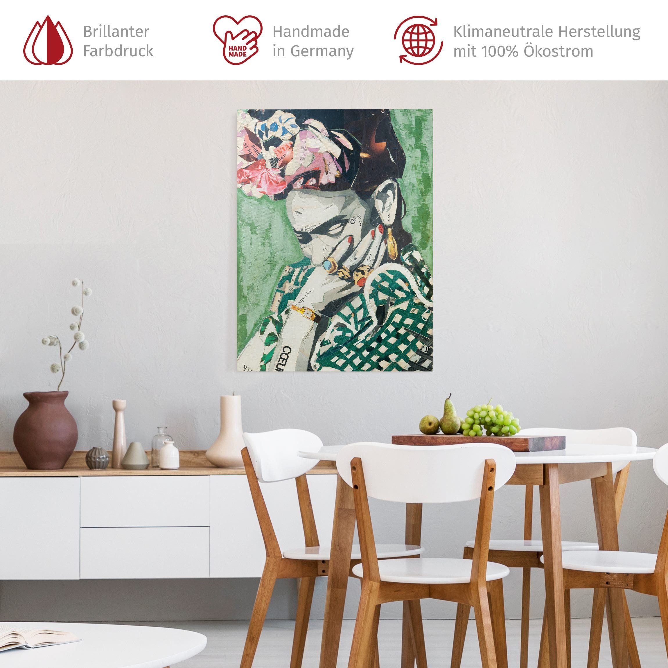 Bilderdepot24 Leinwandbild Kunstdruck Modern Malerei Frida Kahlo grün Bild auf Leinwand Groß XXL, Wohnzimmer Schlafzimmer Küche Flur Wandbild Kunstkopie Wanddeko Druck