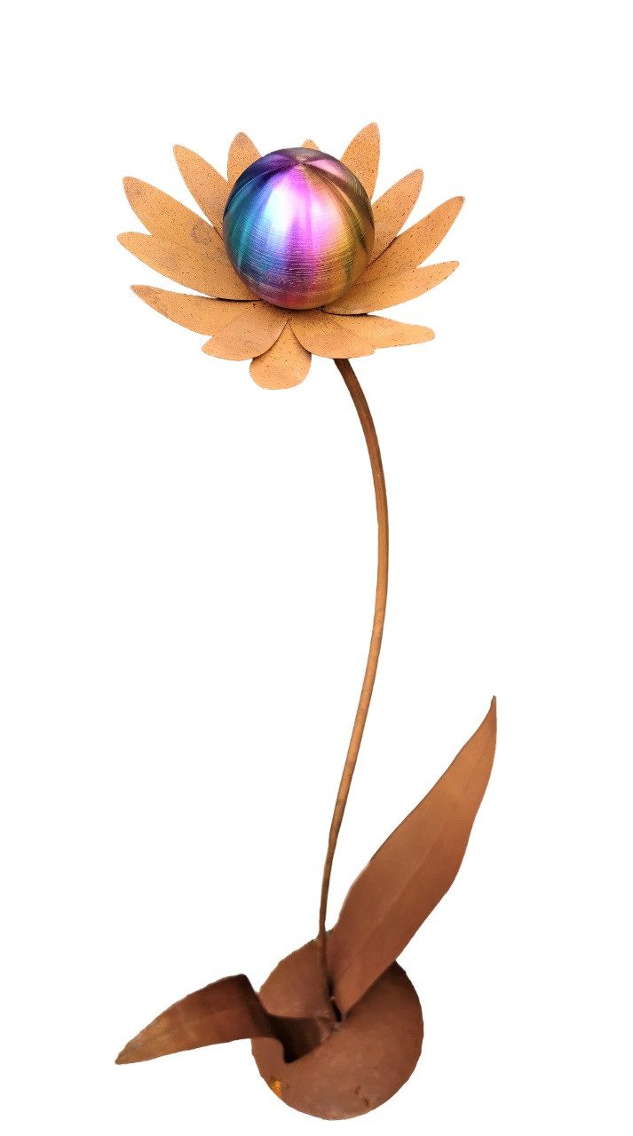 Jürgen Bocker - Gartenambiente Gartenstecker Blume Palermo 120 cm Kugel rainbow matt gebürstet Cortenstahl Garten