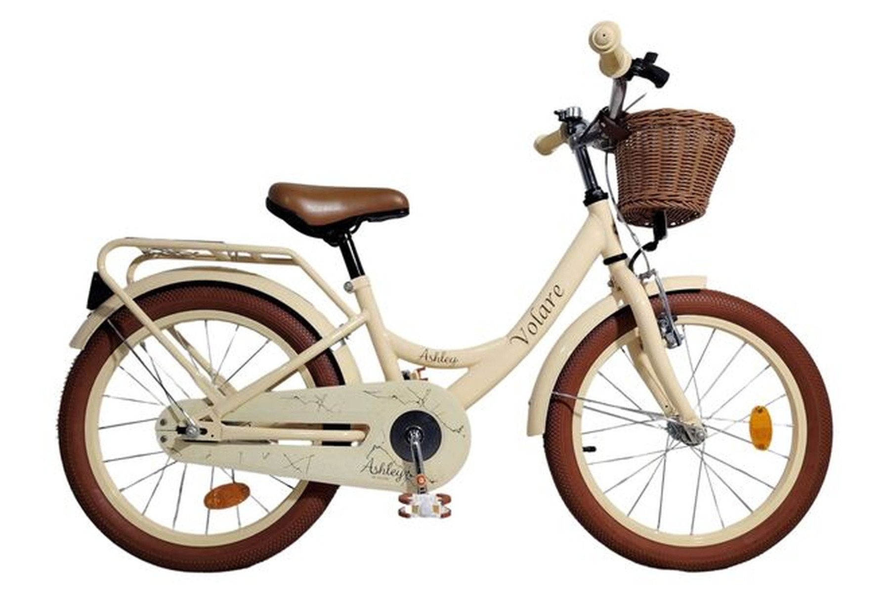 Volare Kinderfahrrad Ashley 12 Zoll für Mädchen Creme mit zwei Handbremsen und Korb, Abnehmbare Stützräder, Geschlossener Kettenschutz, Luftreifen