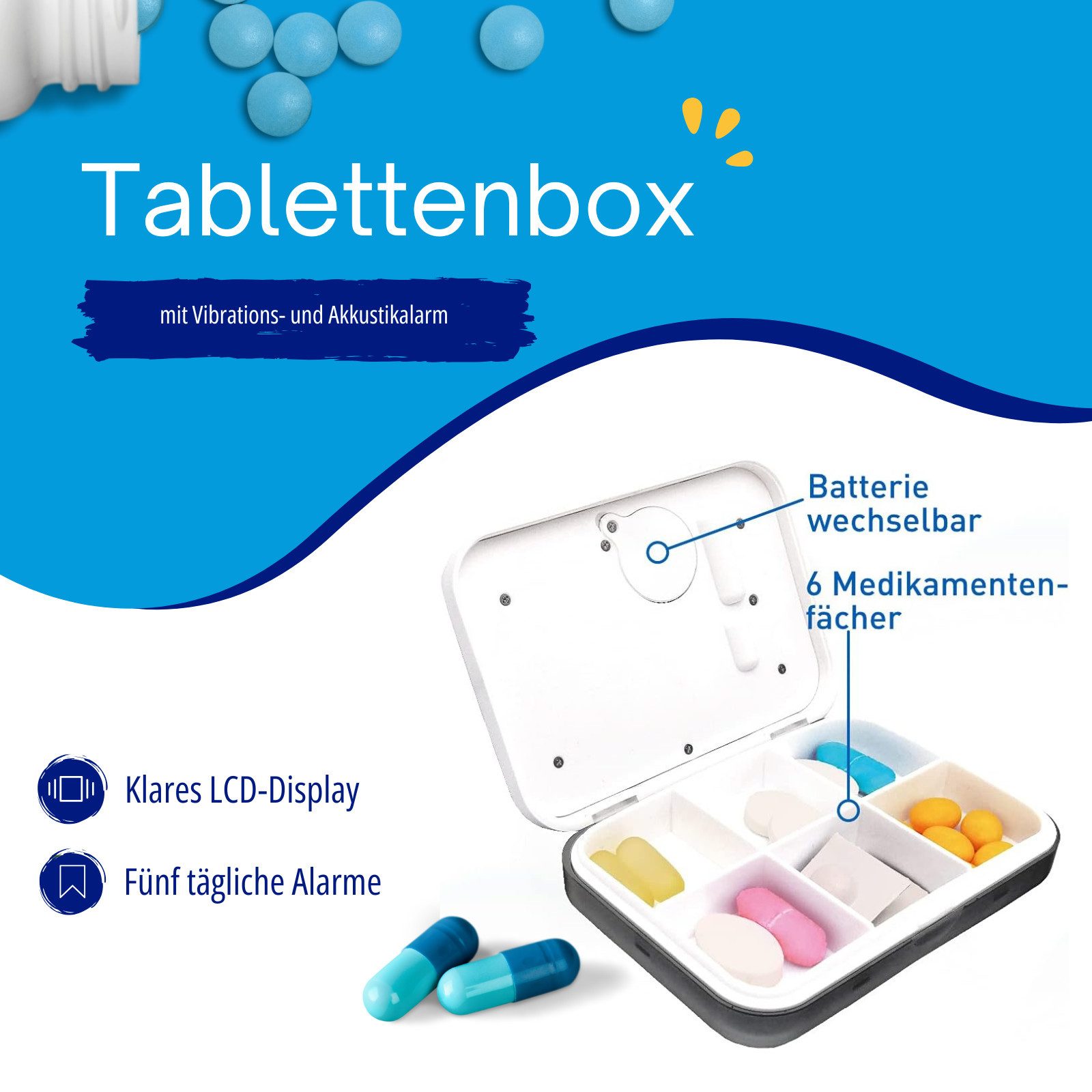 Weinberger Pillendose Pillenbox mit Vibrationsalarm Medikametendosierer Tablettendose (1 St), Vibrationsalarm