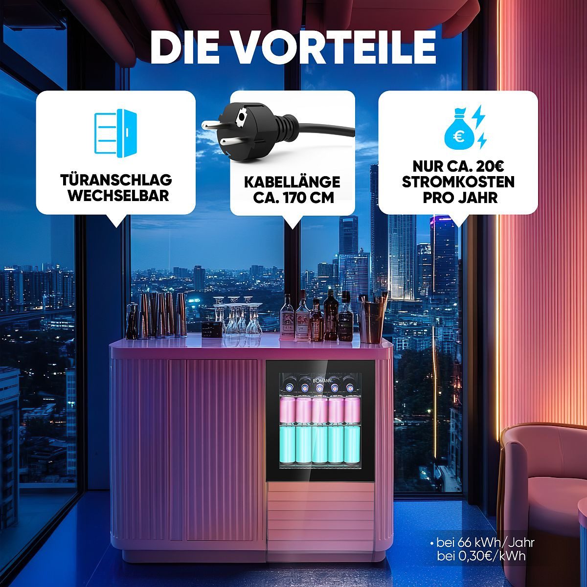 BOMANN Getränkekühlschrank KSG 7291, 53 cm hoch, 44 cm breit, Kleiner Kühlschrank 2 Ablagen, für 55 Dosen