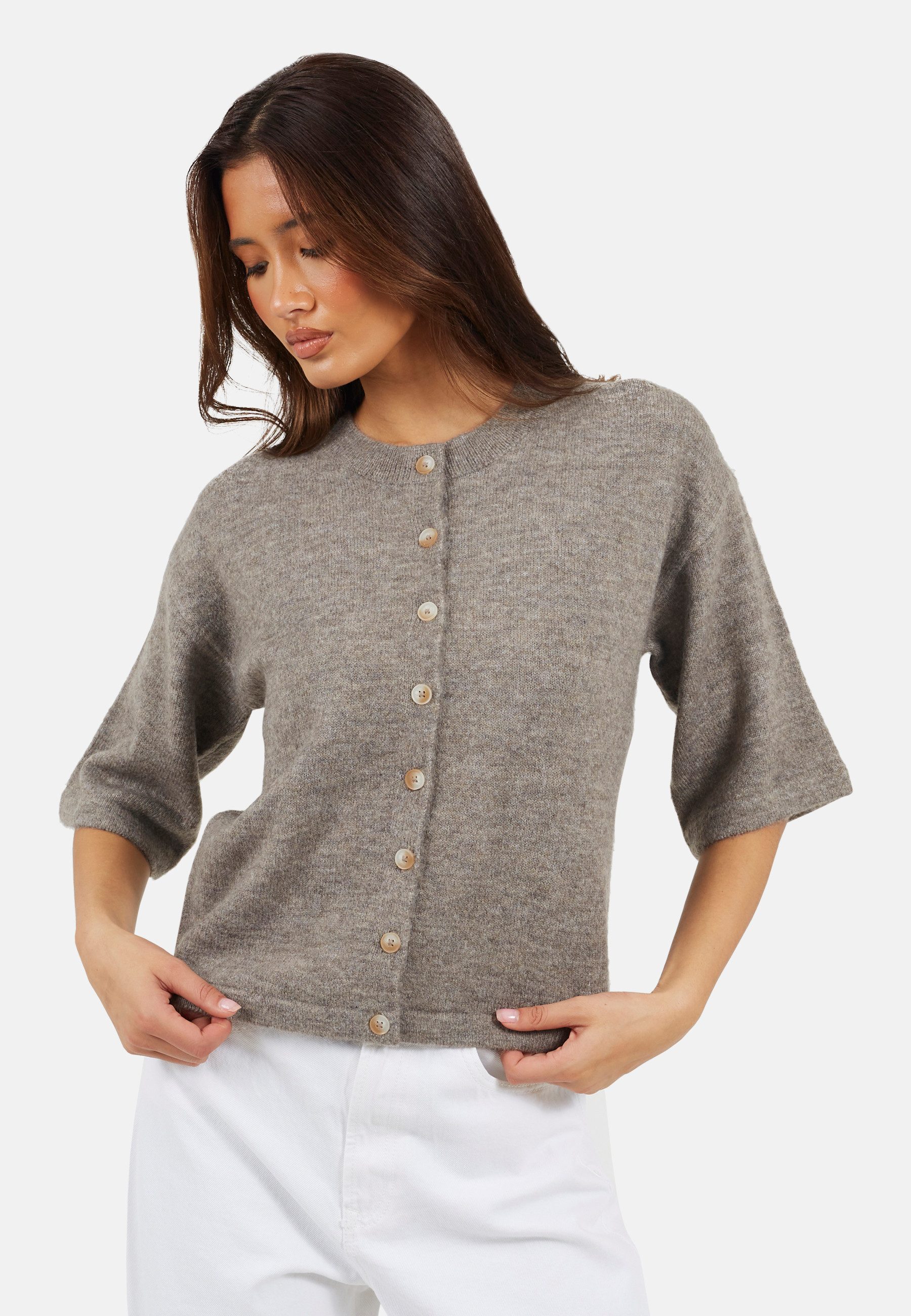 Brave Soul Cardigan Damen-Strickjacke mit Rundhalsausschnitt und kurzen Ärmeln