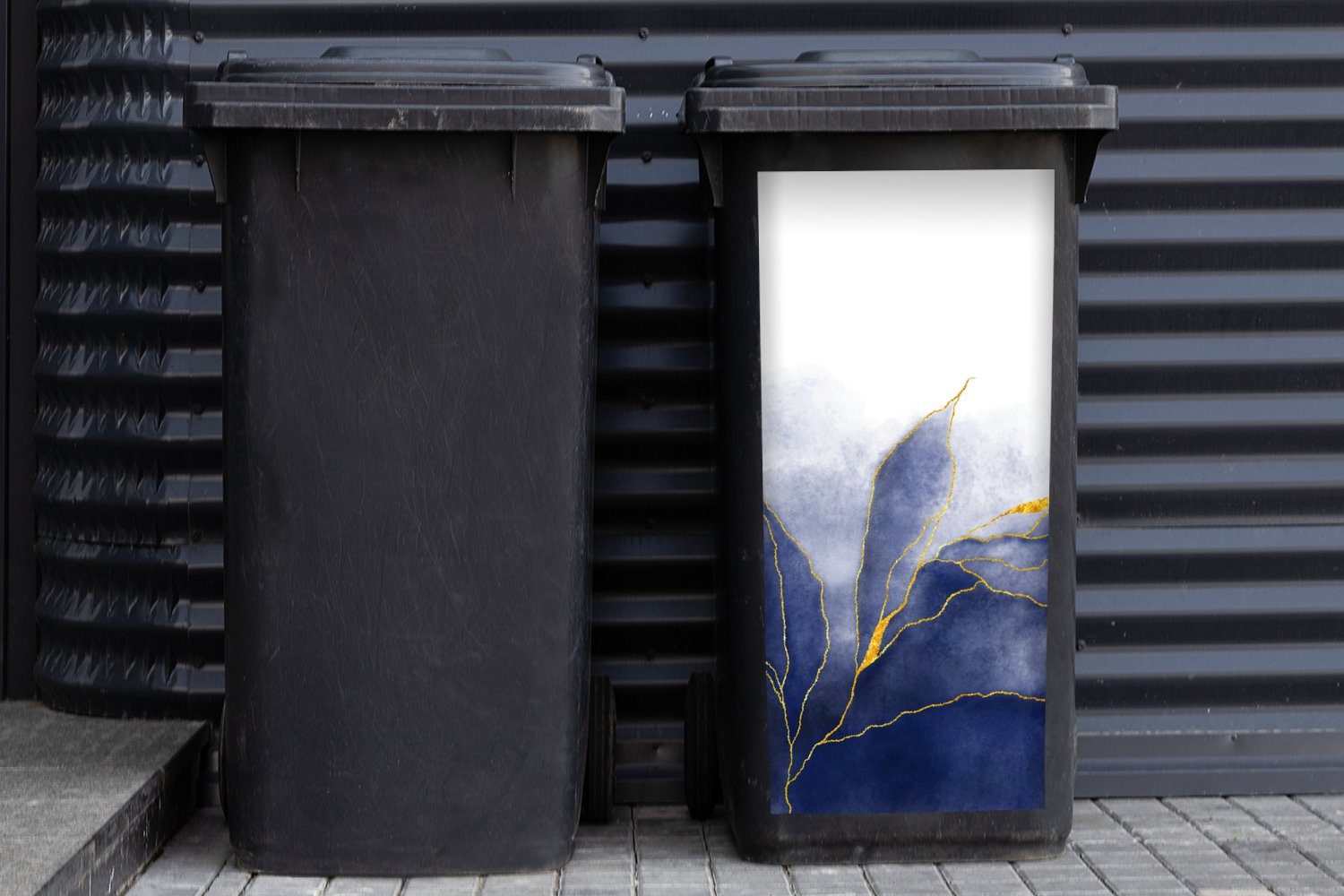 Mülltonne, MuchoWow (1 Container, - - Blau - Marmor - Gold Abfalbehälter Wandsticker Sticker, Marmoroptik Textur Mülleimer-aufkleber, St),