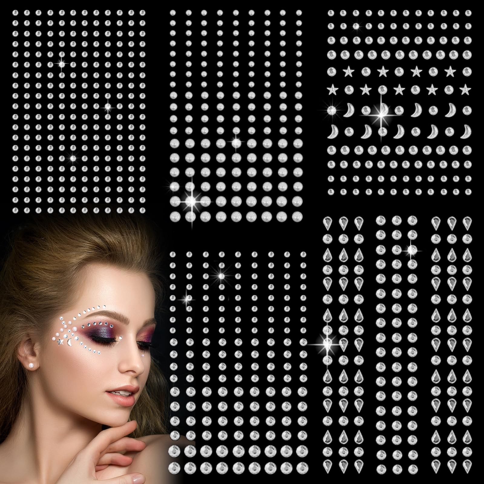 FOUORTUNATE-BEE Nageldesign Zubehör 850 Strasssteine selbstklebend für Gesicht Körper Nägel DIY Deko, Strasssteine Set 850 Stück selbstklebend für Gesicht Nail Art