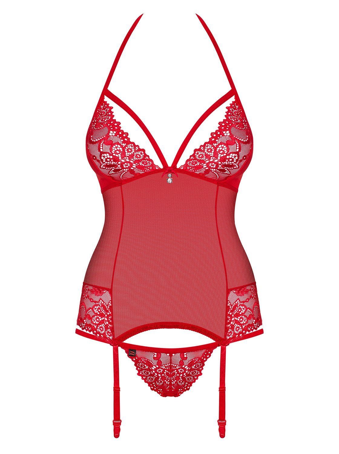 Obsessive Corsage Corsage rot mit String Strapshemd transparent (Set)