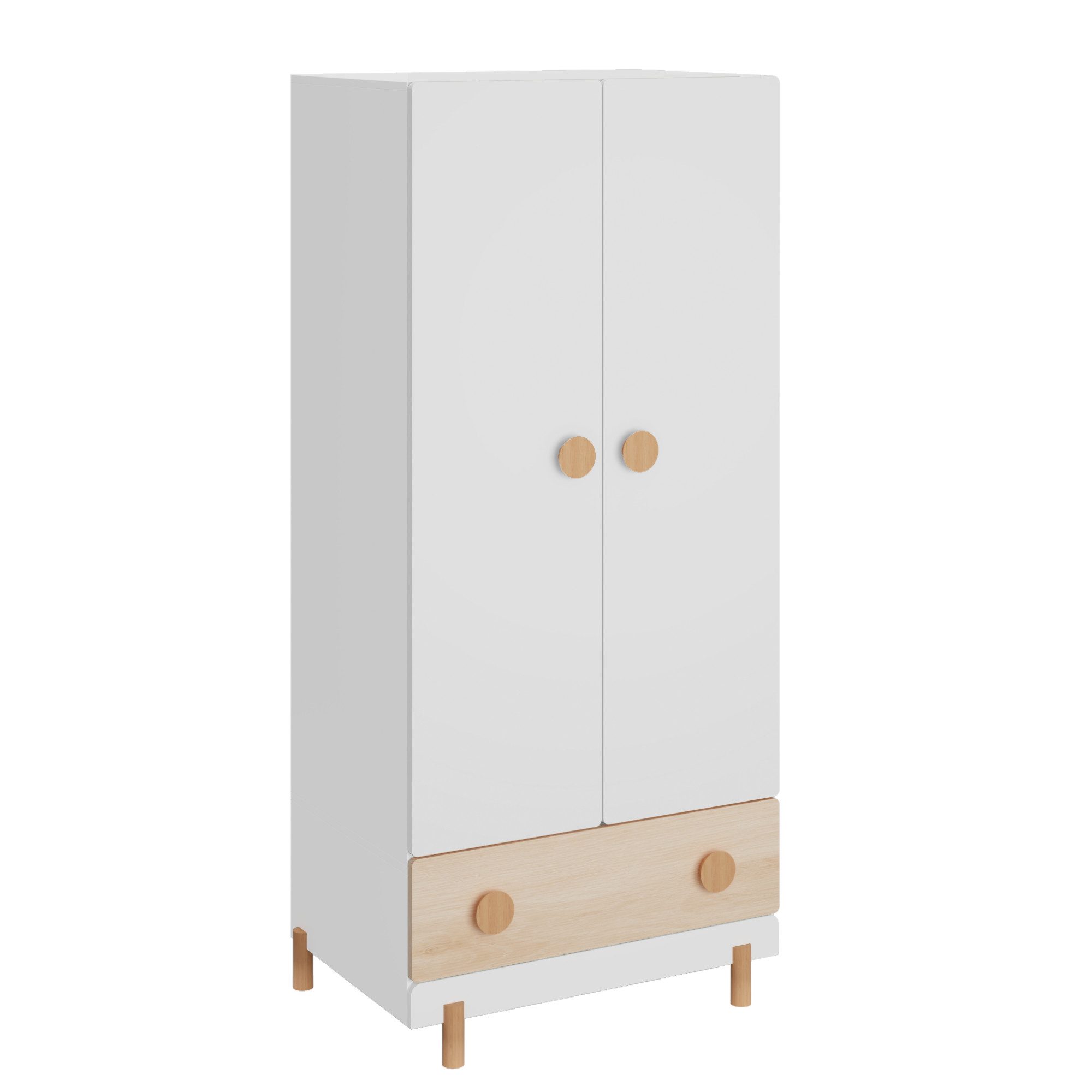 en.casa Kinderkleiderschrank »Vaarentaa« mit Schublade 126x60x41 cm Weiß/Eiche – Bild 2 von 5