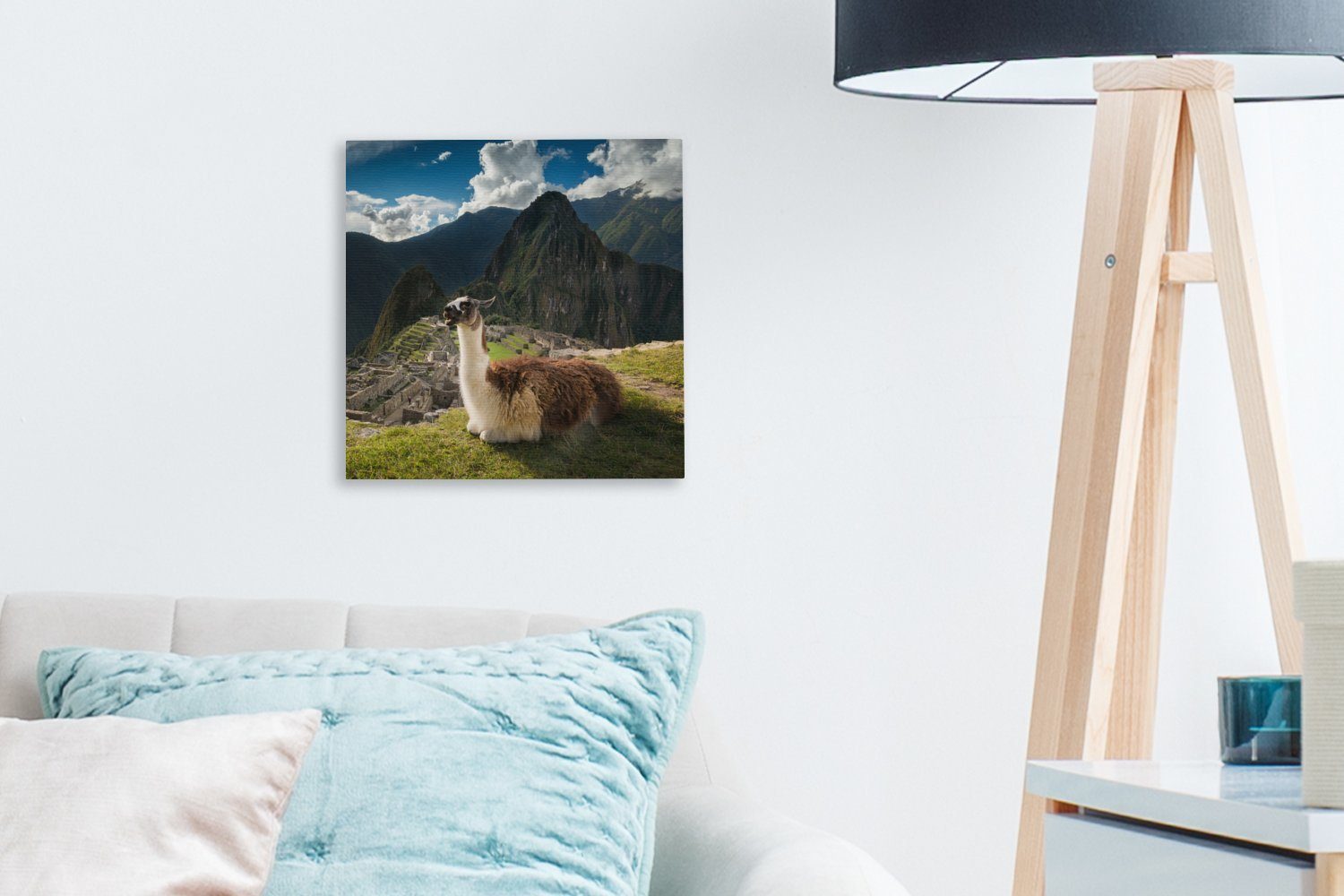 OneMillionCanvasses® Leinwandbild Peru - Machu Wohnzimmer Picchu für Bilder Alpaka, - (1 Leinwand Schlafzimmer St)