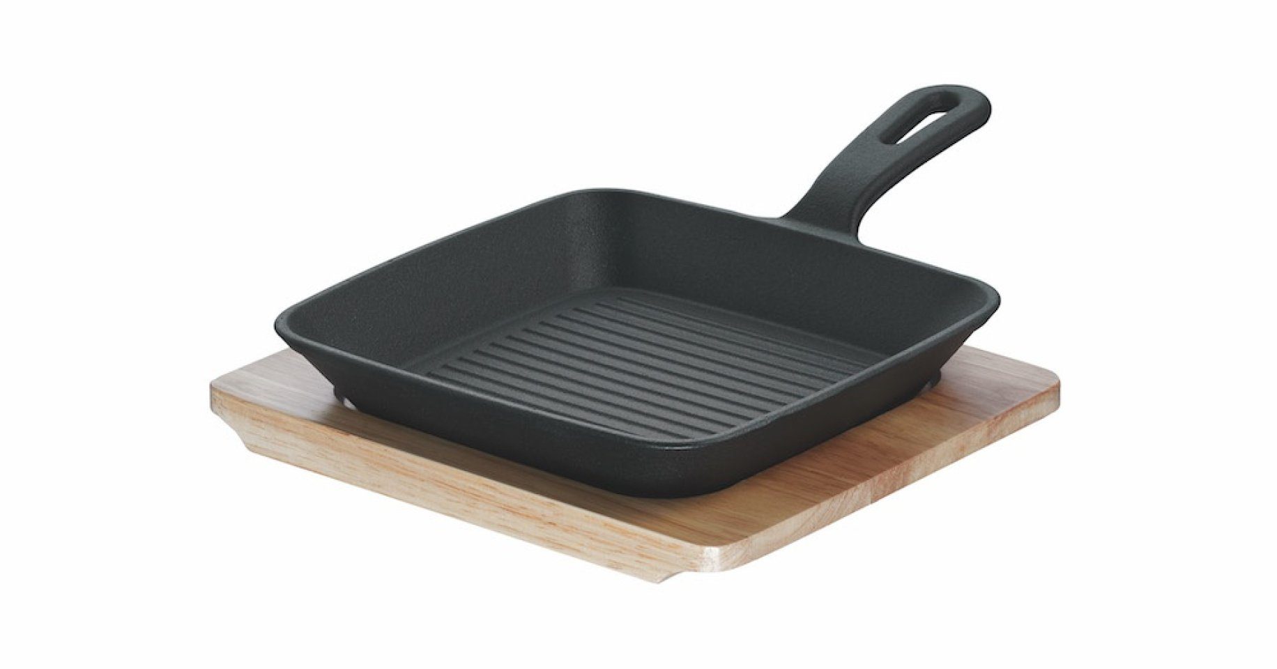 SCHULTE-UFER Grillpfanne Rustika, Gusseisen (Set, 1 x Mini-Grillpfanne, 1 x Servierbrett), Ø 19 cm, inkl. Servierbrett | Grillpfannen