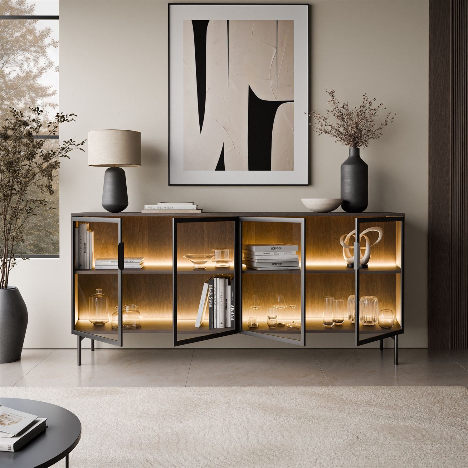 Lookway Kommode LINEA LOFT mit Glasfronten und LED-Beleuchtung