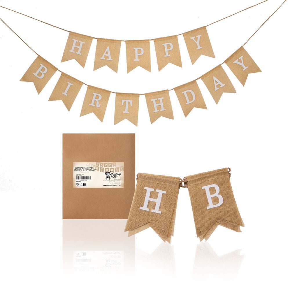 PHENO FLAGS Flagge Happy Birthday Stoff-Wimpelketten (2m und 2,5m), wiederverwendbare