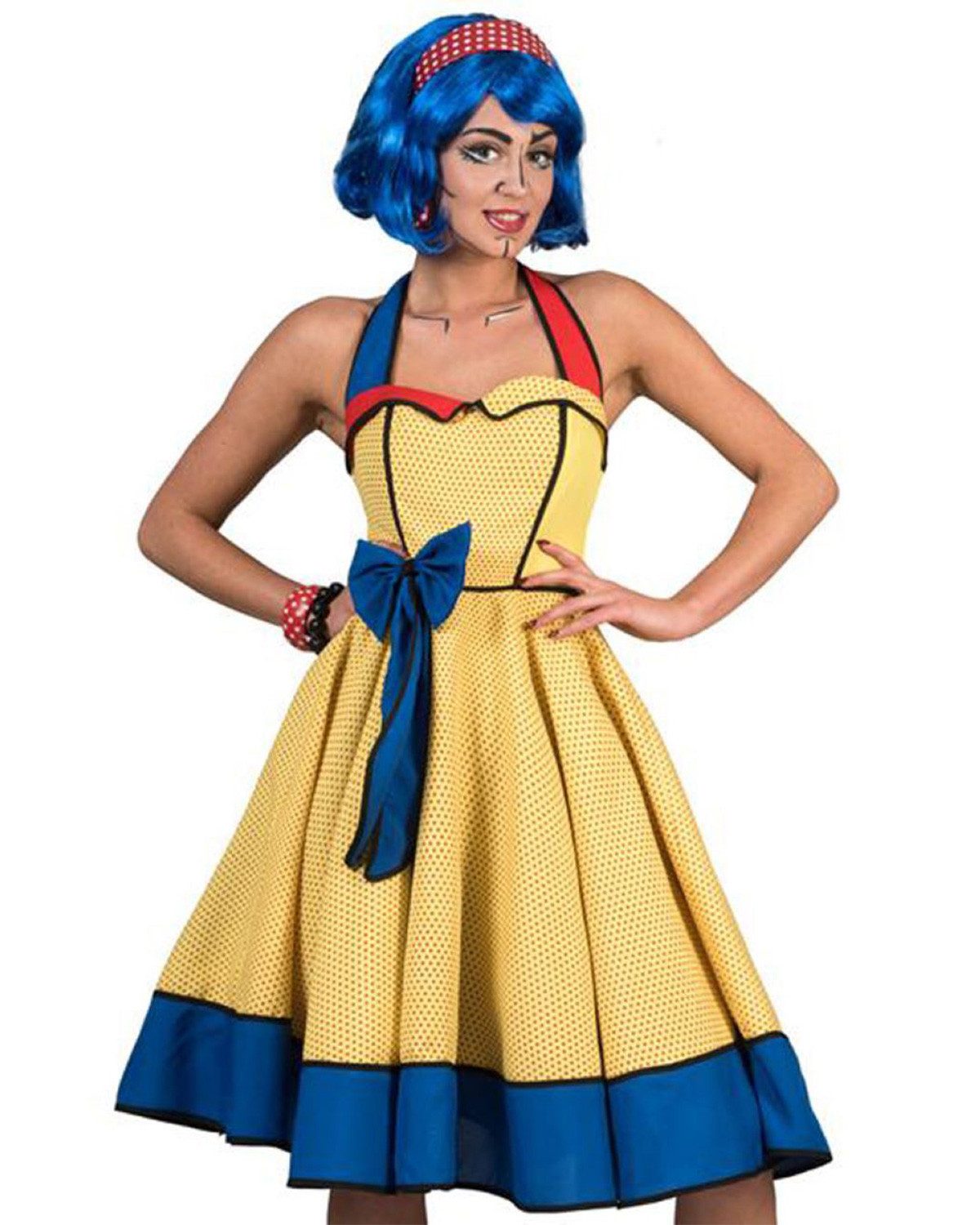 Funny Fashion Kostüm Pop Art Neckholder Kleid für Damen - Gelb Blau, 5 günstig online kaufen