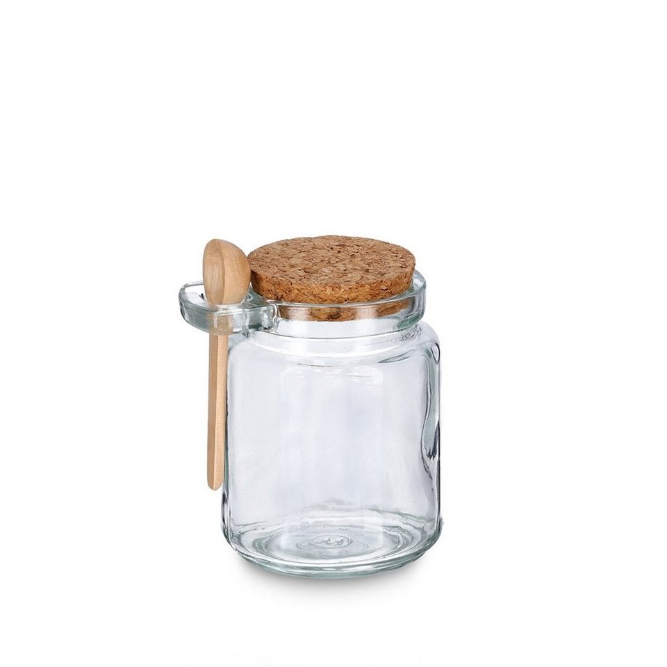 Zeller Present Vorratsglas Vorratsglas m. Löffel Korkdeckel, Glas, (Stück,  1-tlg), integrierte Auskerbung am Glasrand zum Aufbewahren des Dosierlöffels