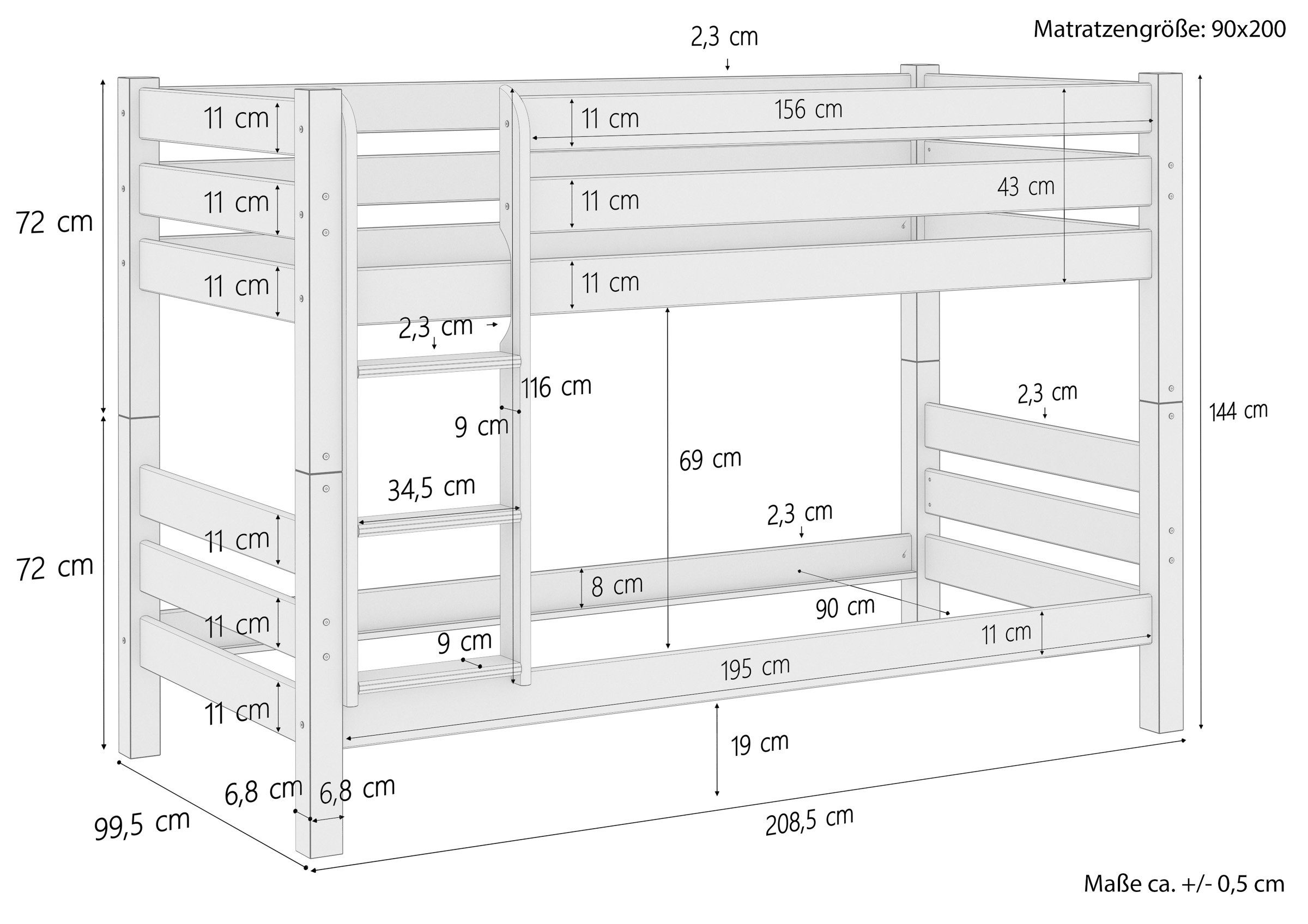 mit Etagenbett und Kiefer Matratzen 90x200 Rollrosten ERST-HOLZ Stockbett