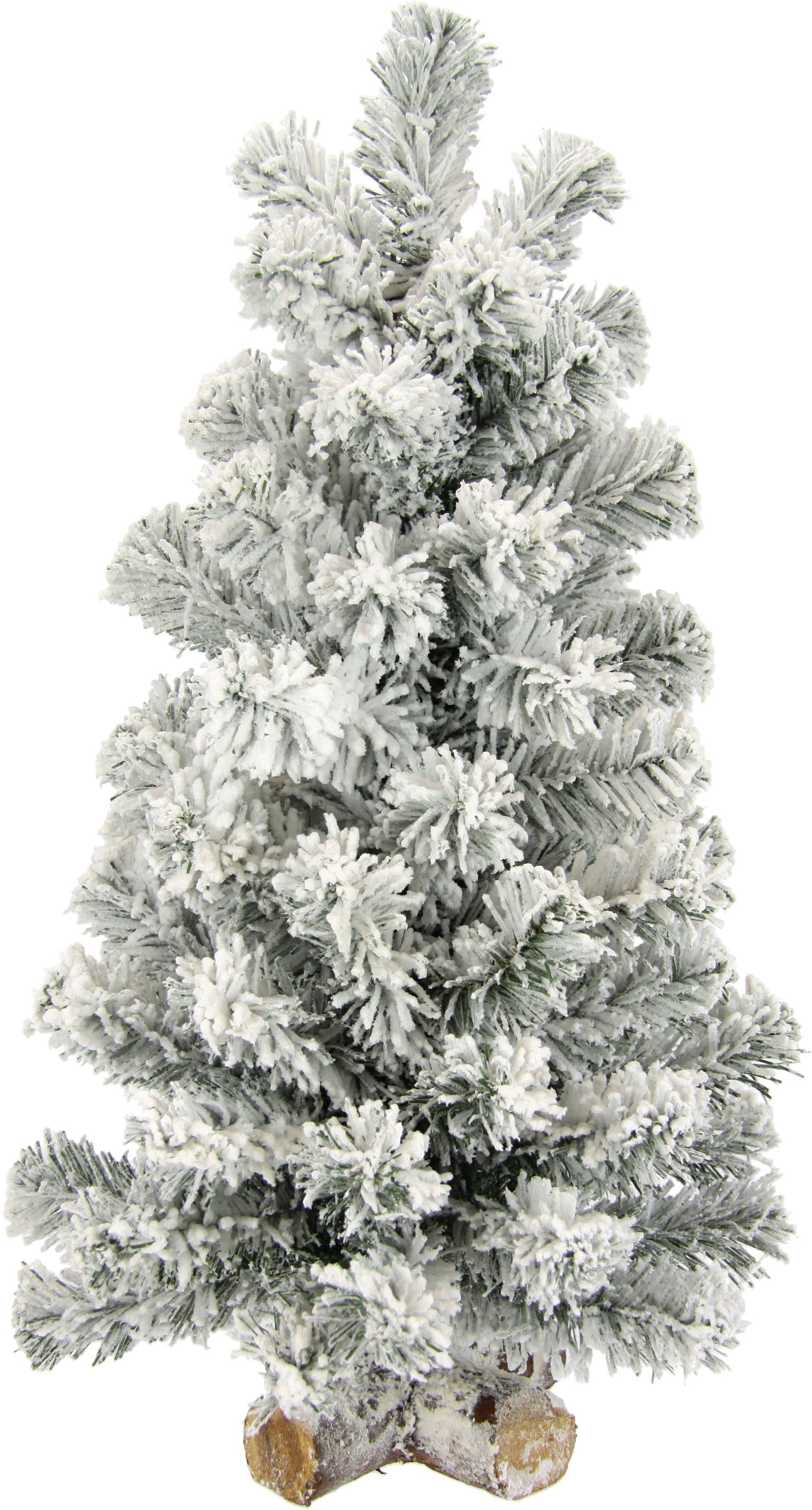 I.GE.A. Dekobaum Weihnachtsdeko, Weihnachtsbaum (1 St), Tannenbaum auf Holzfuß mit Kunstschnee 60 cm