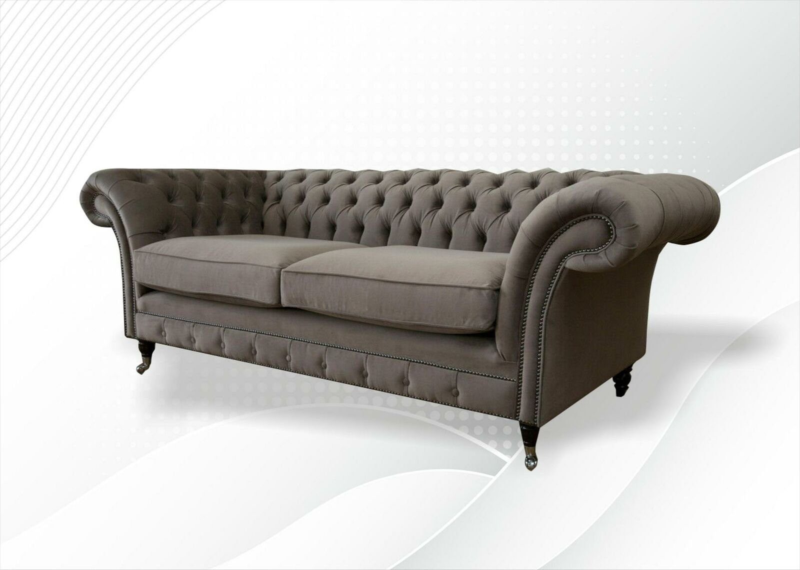 JVmoebel Chesterfield-Sofa, Taupe Chesterfield 3 Sitzer Taupe Möbel Modern Design Textil Couchen