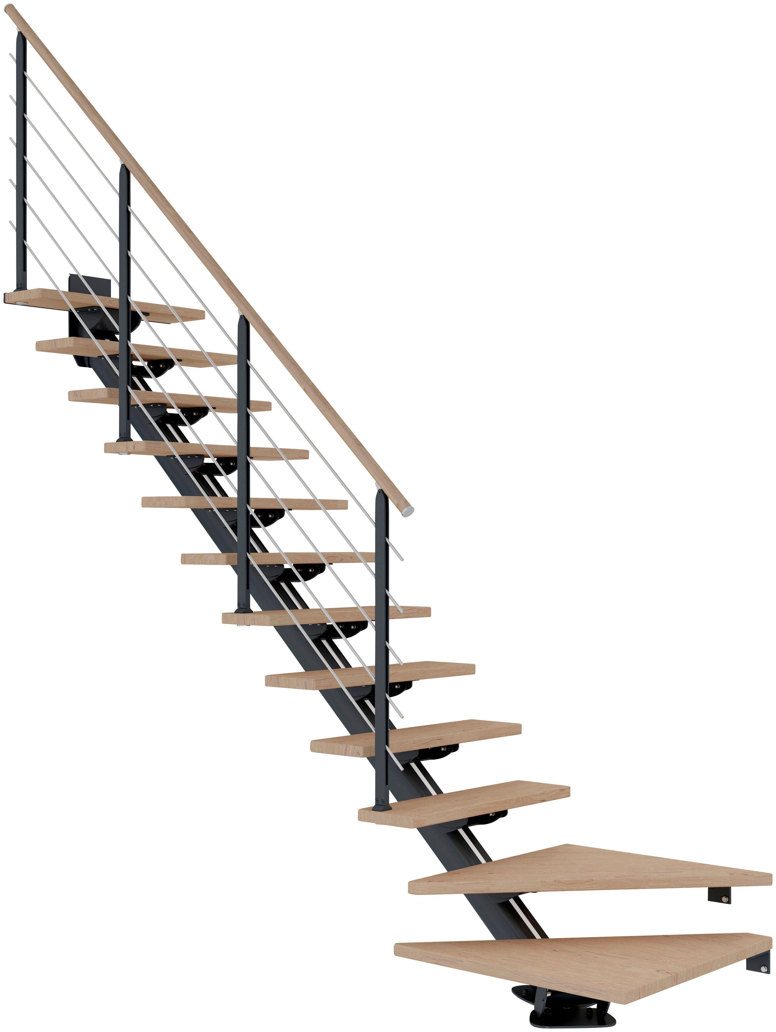 Dolle Mittelholmtreppe Sydney, bis geölt, cm, pulverbeschichtet offen, Stufen und 270 Holzkomponenten für Pfosten Unterkonstruktion Geschosshöhen