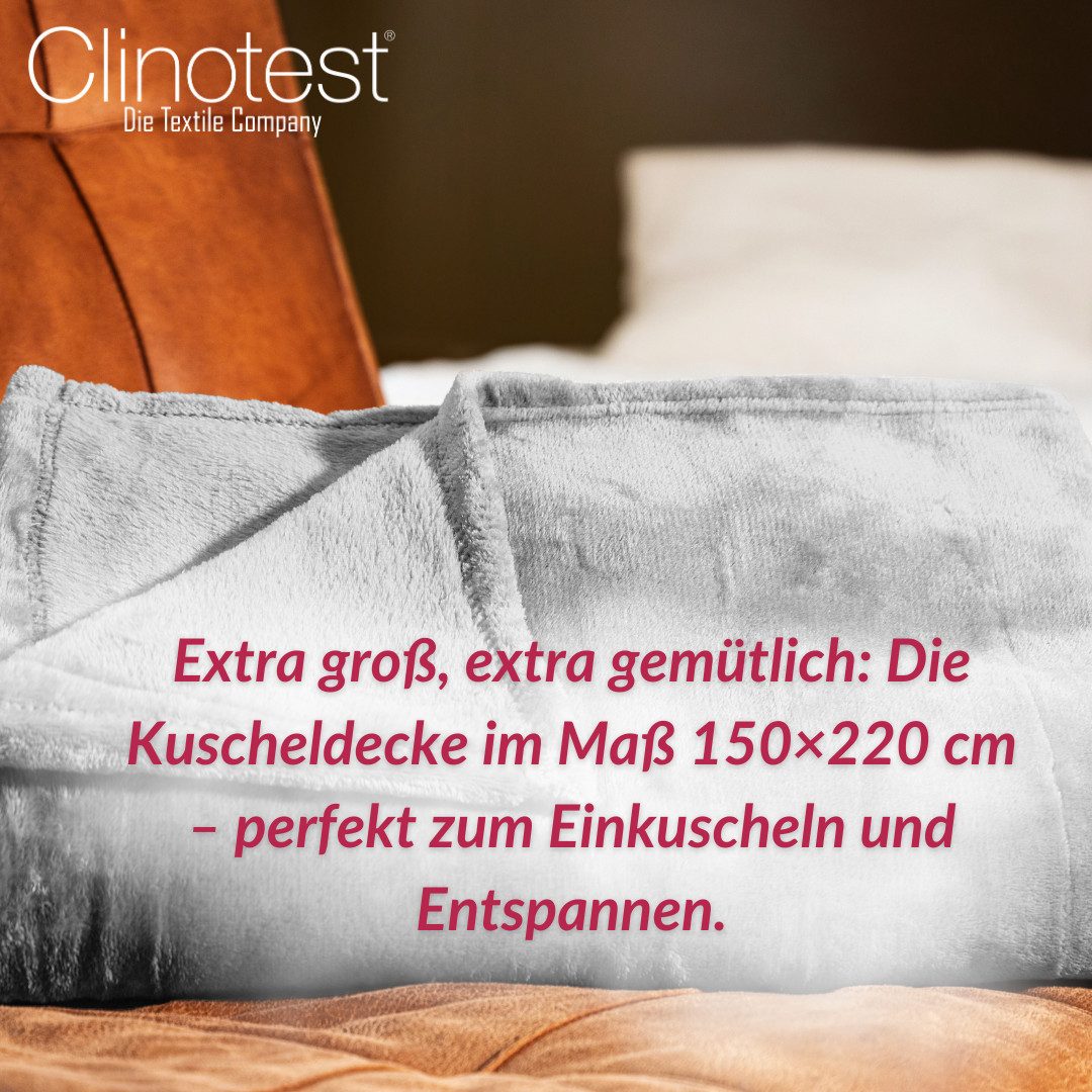 Wohndecke Kuscheldecke aus 100% Polyester, 150x220 cm, Clinotest, Kochfest ohne Einlaufen oder Fusseln, auch als Sofadecke & Tagesdecke