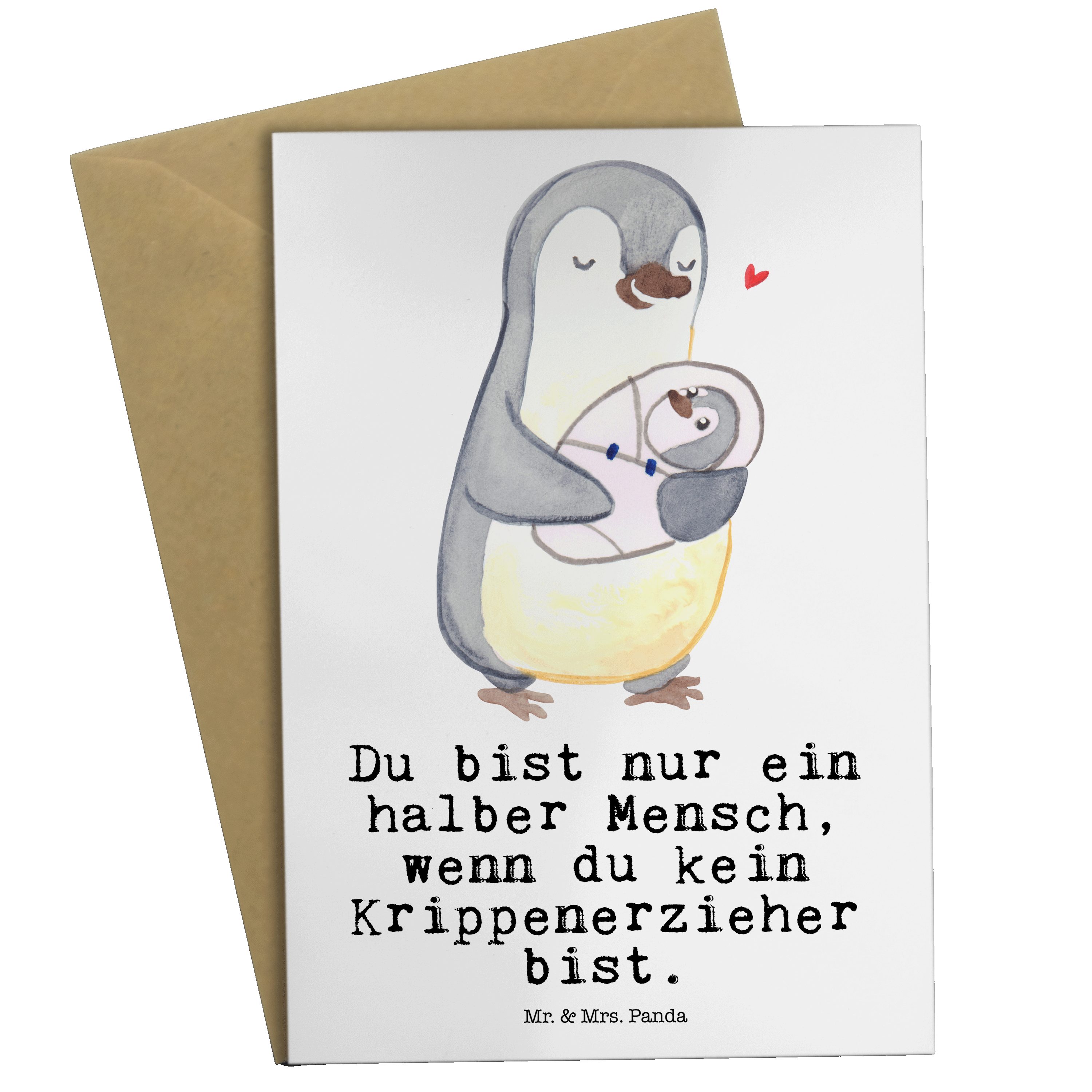 Mr. & Mrs. Panda Grußkarte Krippenerzieher mit Herz - Weiß - Geschenk, Ausbildung, Mutter, Danke