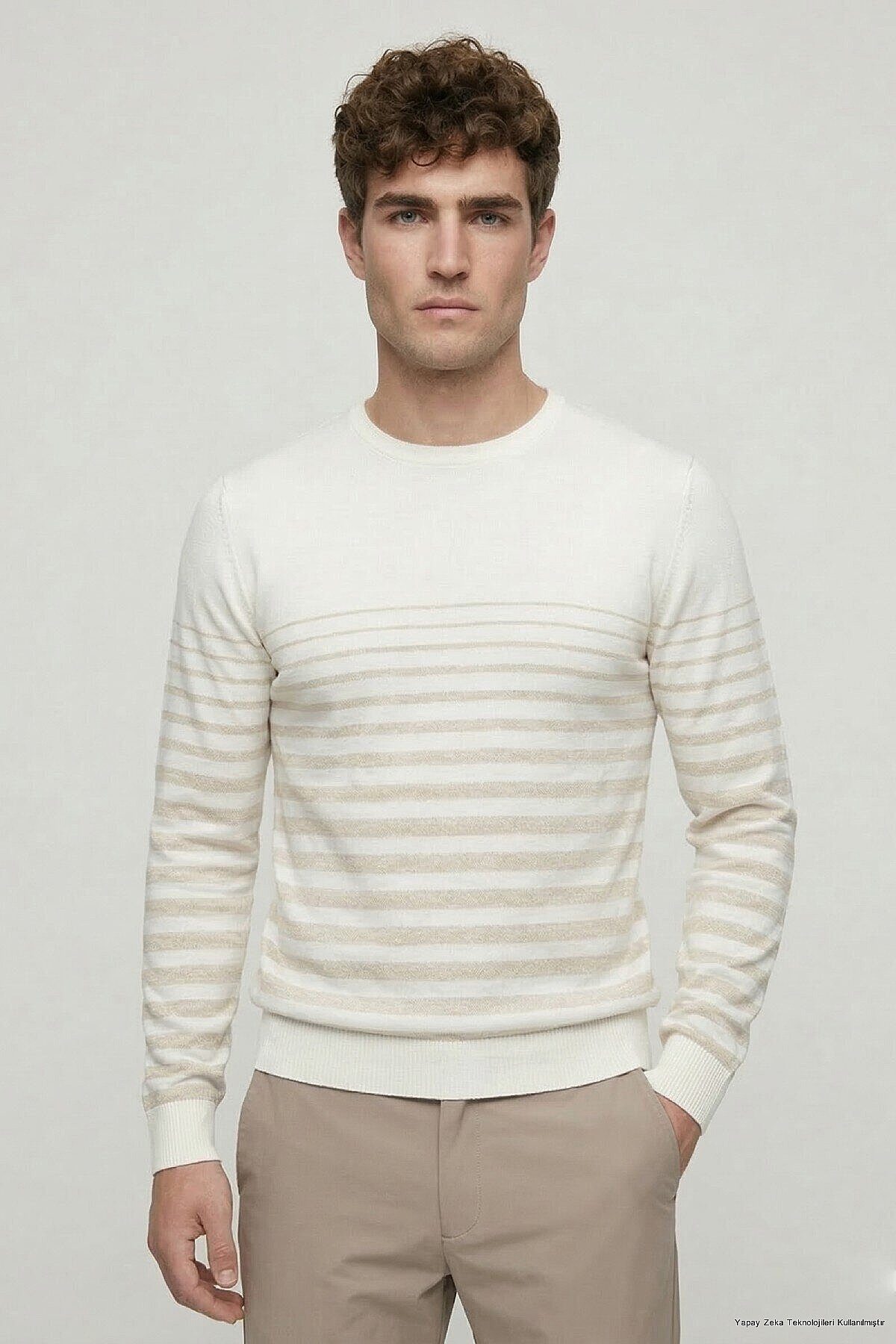SmileSmile Longpullover Ecru-Beige 100% Baumwolle Streifenpullover