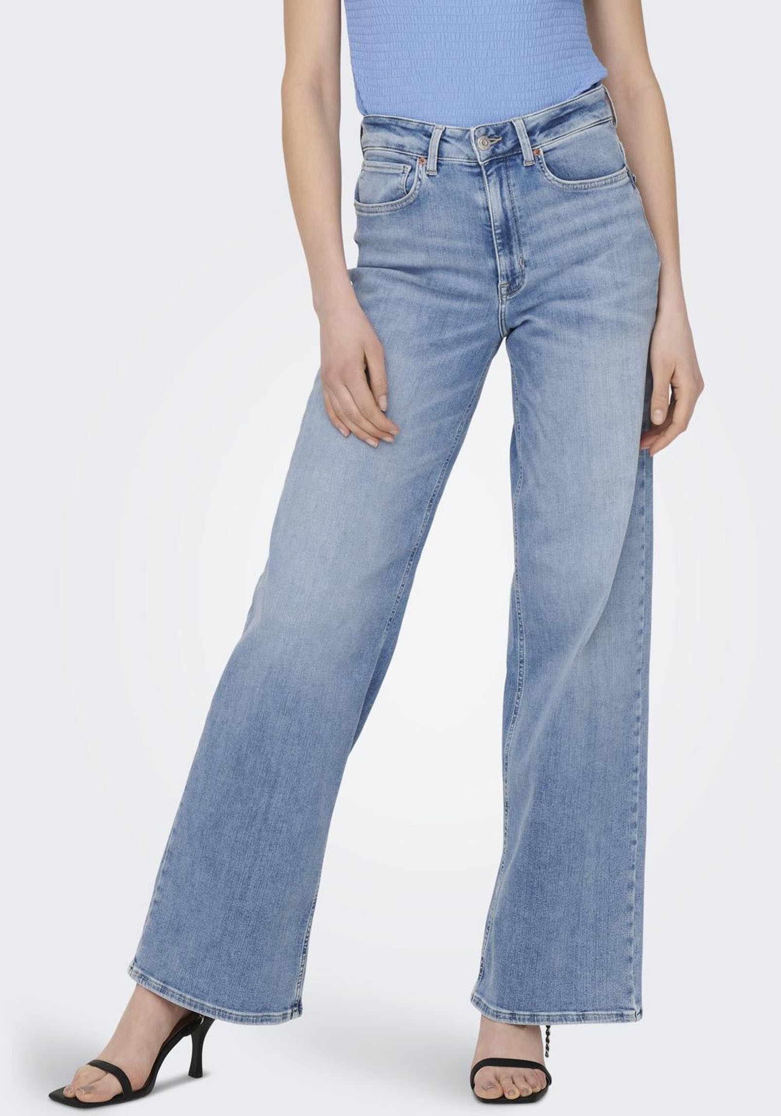 ONLY High-waist-Jeans ONLMADISON – High Waist Джинсы mit weitem Bein für Komfort Abriebeffekte, casual, weit, Denim/Jeans, Eingrifftaschen