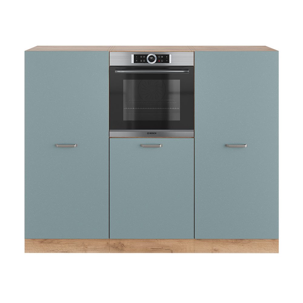 Vicco Küchenzeile R-Line, Blau-Grau/Goldkraft Eiche, 180 cm ohne Arbeitsplatte