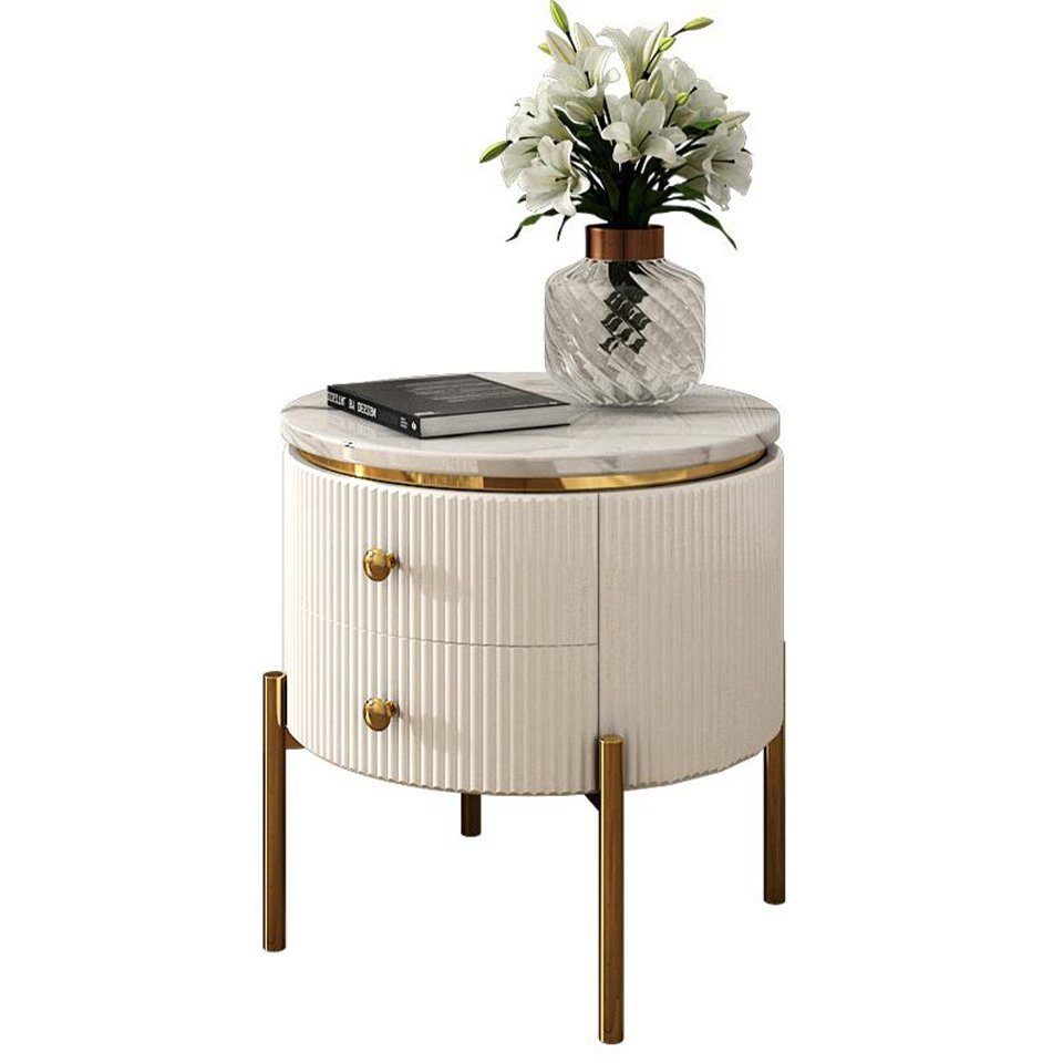 Runder Beistelltische Nachttisch JVmoebel Beistelltisch Neu Design Weiß Luxus Edelstahl