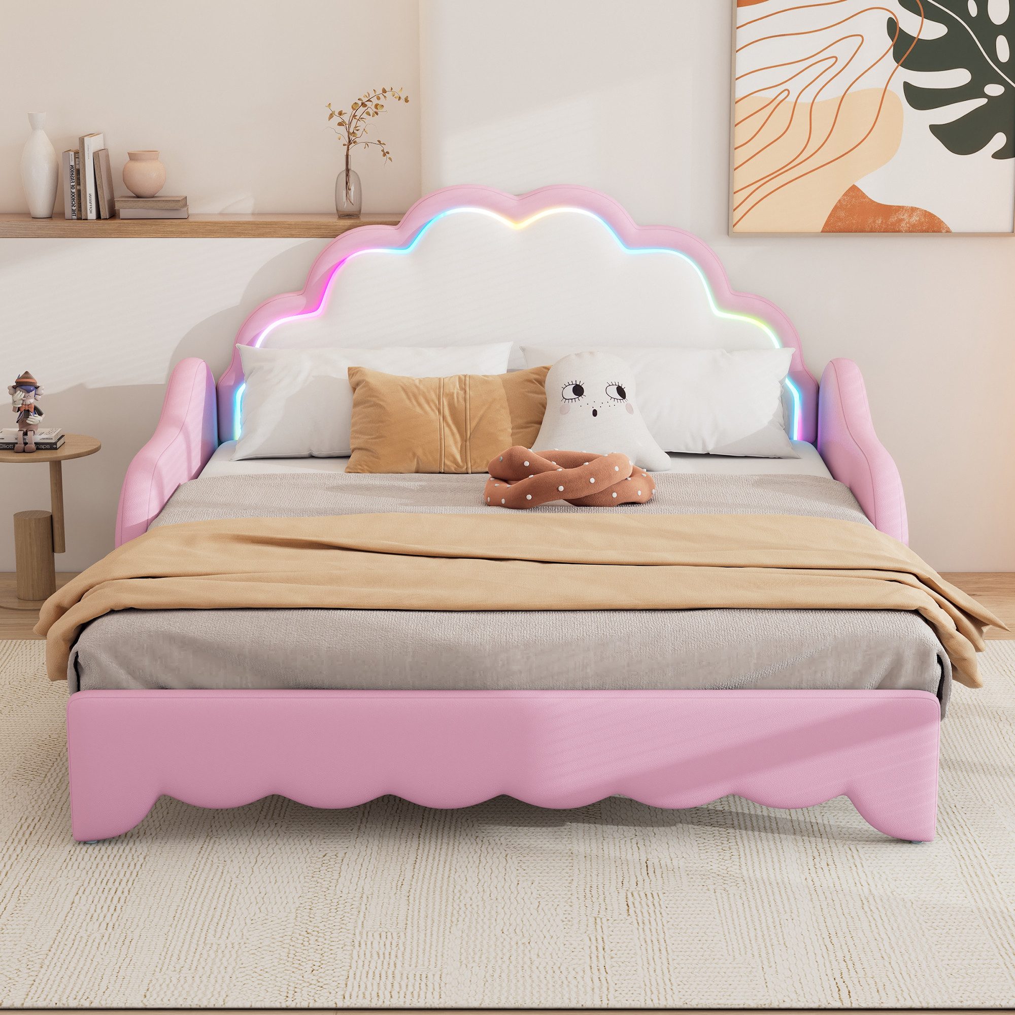 Flieks Polsterbett, LED Schlafsofa Sofabett Doppelbett günstig online kaufen