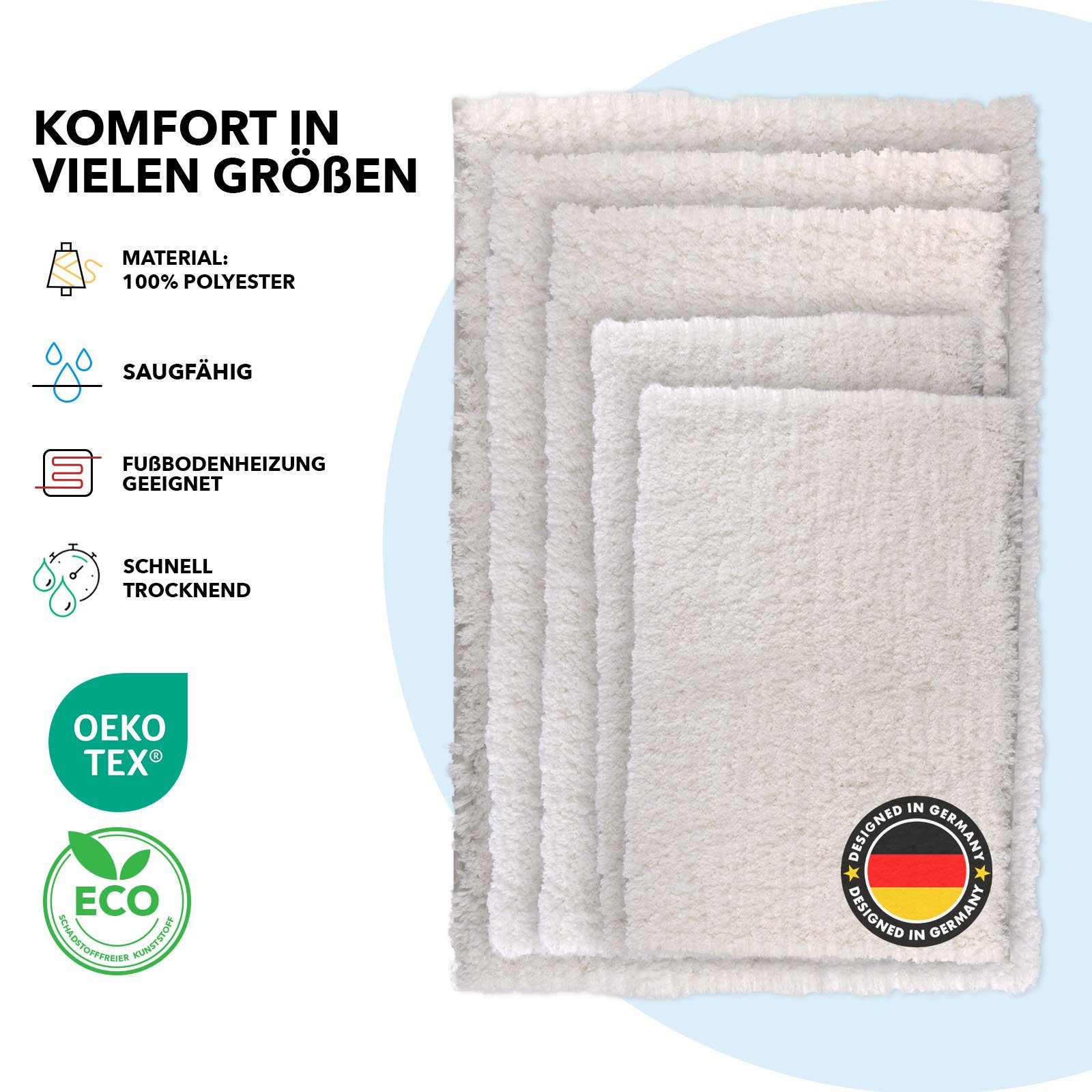 Kubus Badematte Karat Rechteckig, Badteppich, Extrem weicher & dichter Hochflor, Höhe 30 mm, rutschhemmende Latexbeschichtung, Polyester, Polyester, Waschmaschi – Bild 5 von 5