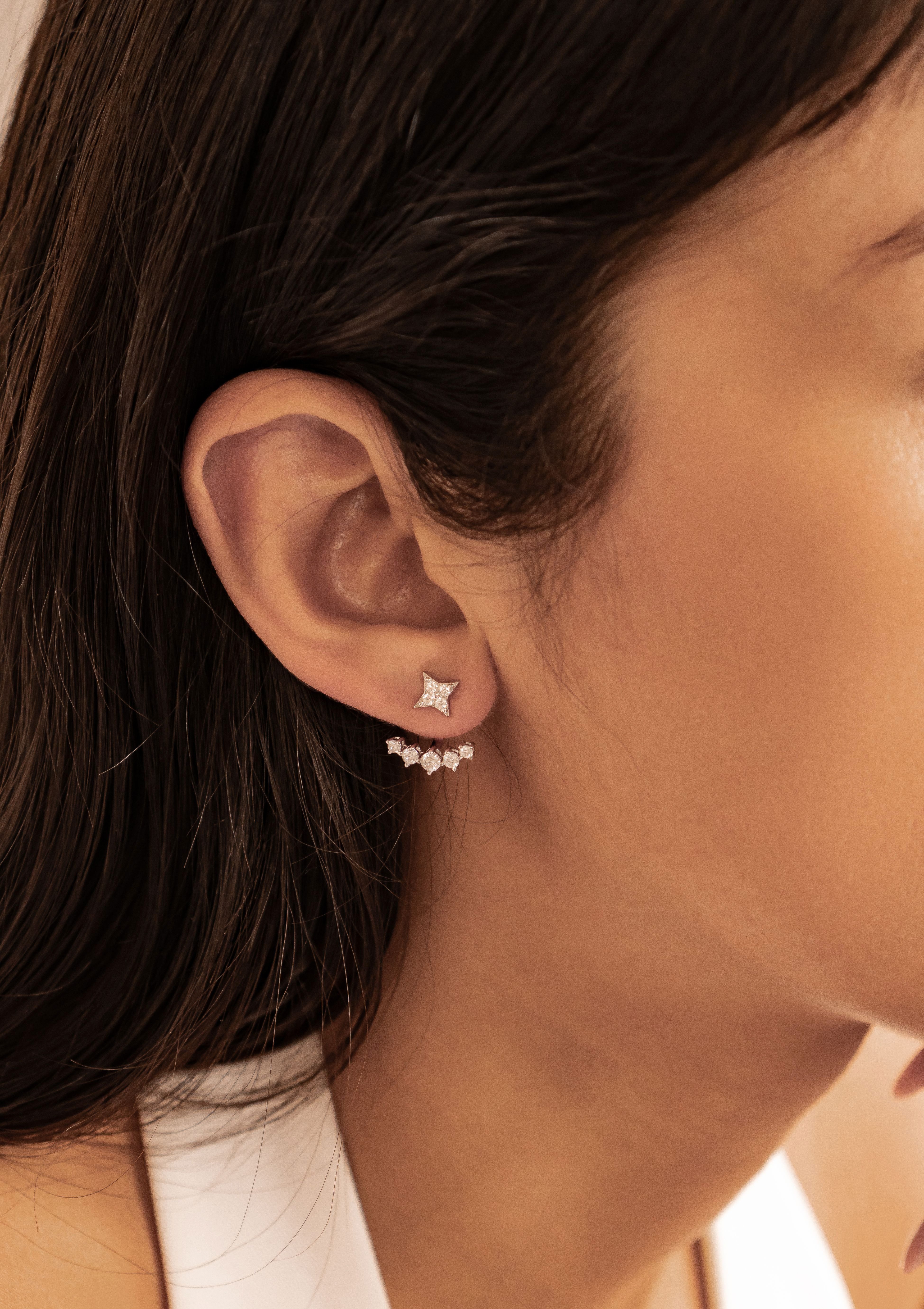 Hey Happiness Paar Ohrhänger Cosmic Kristall Stern, Ear Jacket Ohrringe Silber 925 für Damen, vergoldet
