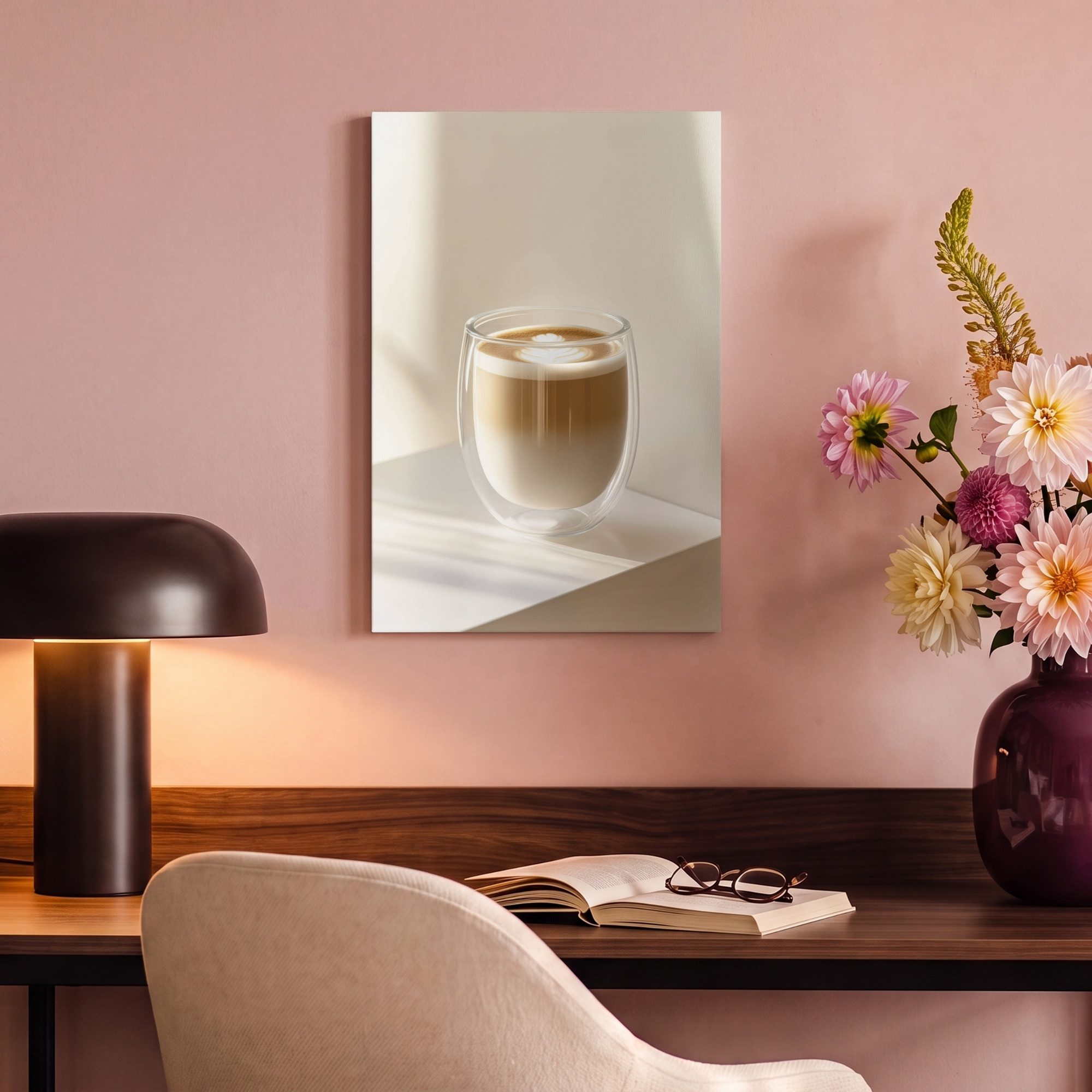OneMillionCanvasses® Leinwandbild Becher - Latte - Minimalistisch - Schatten, Fotodruck (1 St), Wandbilder für Esszimmer, Wanddeko Bilder Küche, 30x20 cm – Bild 4 von 5