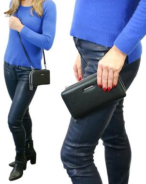 J JONES JENNIFER JONES Handytasche 2in1 - Damen Handtasche als Geldbörse mit Handyfach, Leder, abnehmbarer Schultergurt