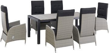 KONIFERA Garten-Essgruppe Alva, (Set, 13-tlg., 6x Stuhl, 1x Tisch ausziehbar 205-275 cm, inkl. Auflagen), Aluminium, Polyrattan, Rückenlehnen stufenlos verstellbar, Grau