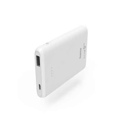 Hama Power Pack, Ausgang 1x USB-A, Eingang 1x Micro-USB, klein und leicht Powerbank 5000 mAh (3,7 V)
