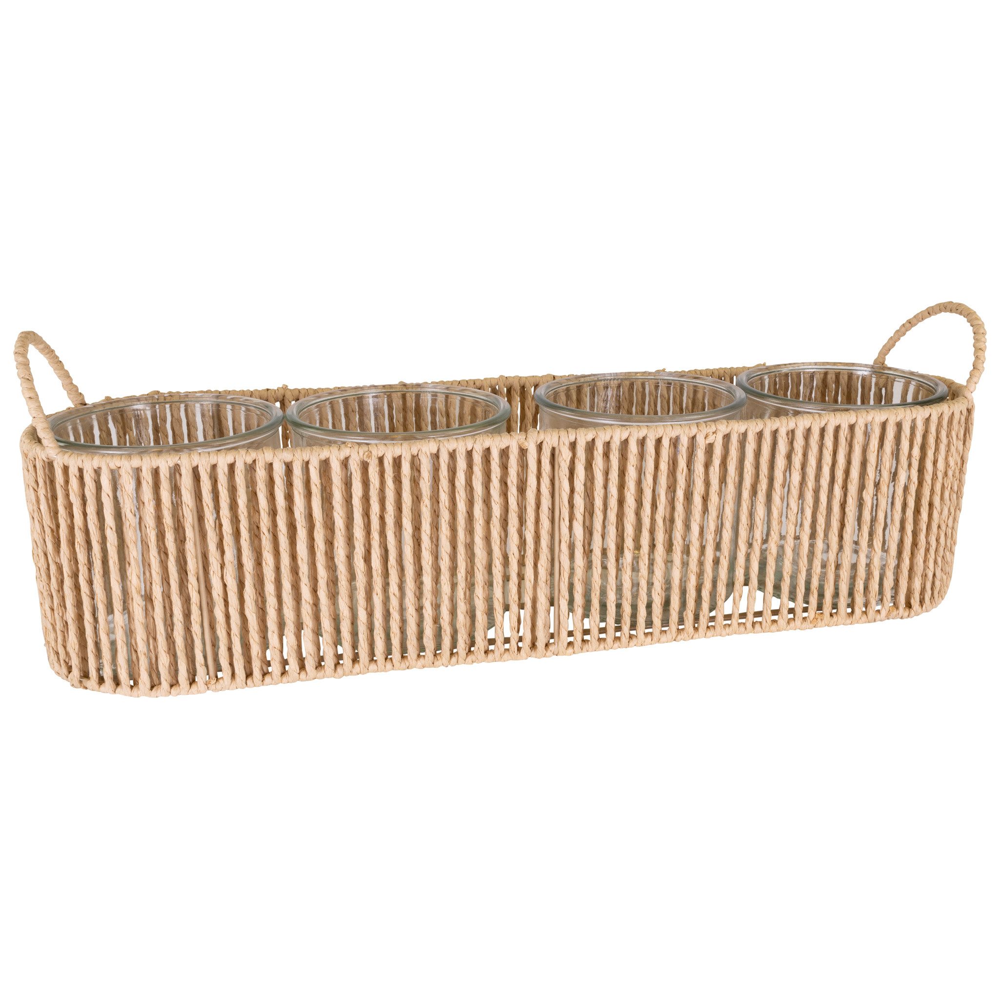 matches21 HOME & HOBBY Blumentopf Pflanzgefäß Beige 52 x 14 x 17 cm mit 4 Glaseinsätzen (1 St), Glas Blumentöpfe für Deko & Pflanzen