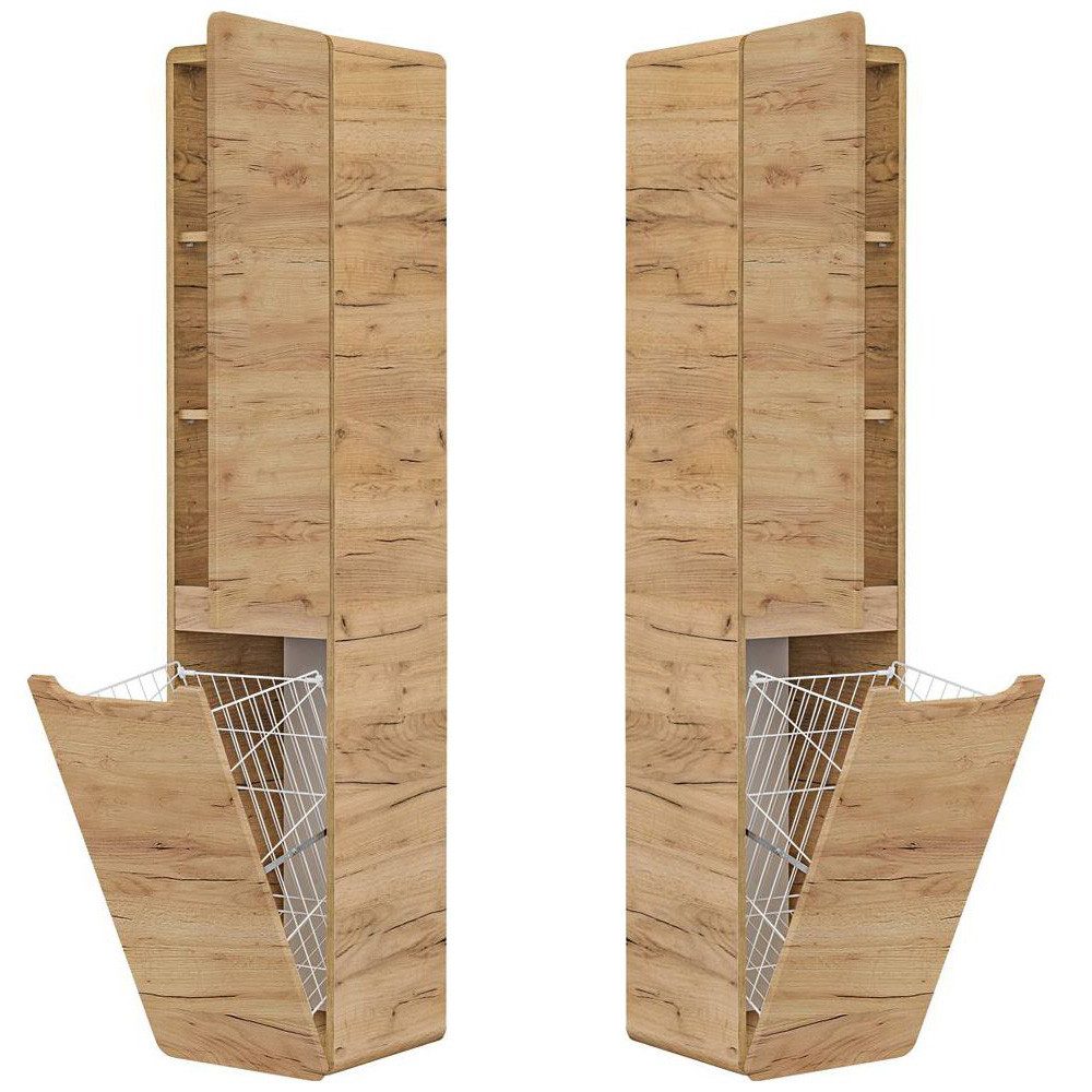 Lomadox Hochschrank LUTON-56-CRAFT Badezimmer mit Wäschekorb Wotan Eiche Nb., B/H/T ca. 35/170/35cm – Bild 4 von 5
