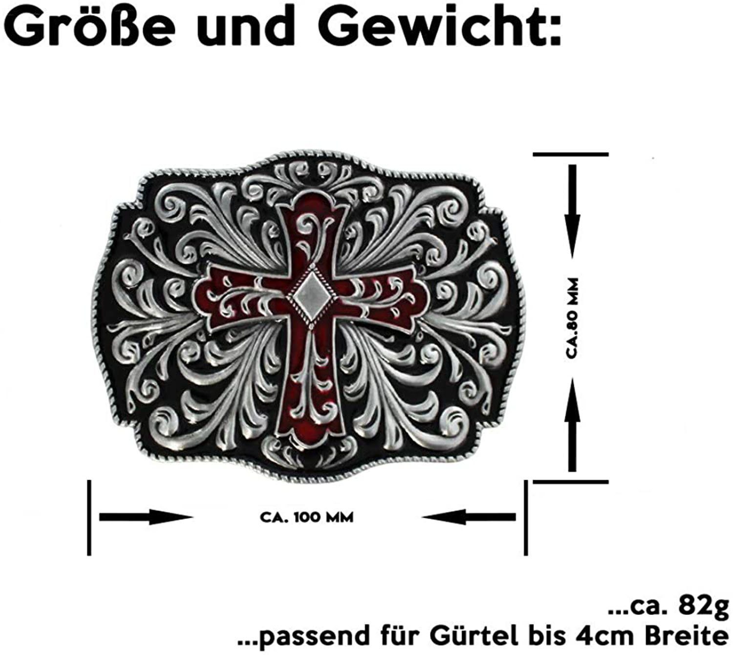 Herren Gürtelschnallen Housruse Gürtelschnalle Buckle - Antique cross red/black decorated Denim-Gürtelschnalle für Herren