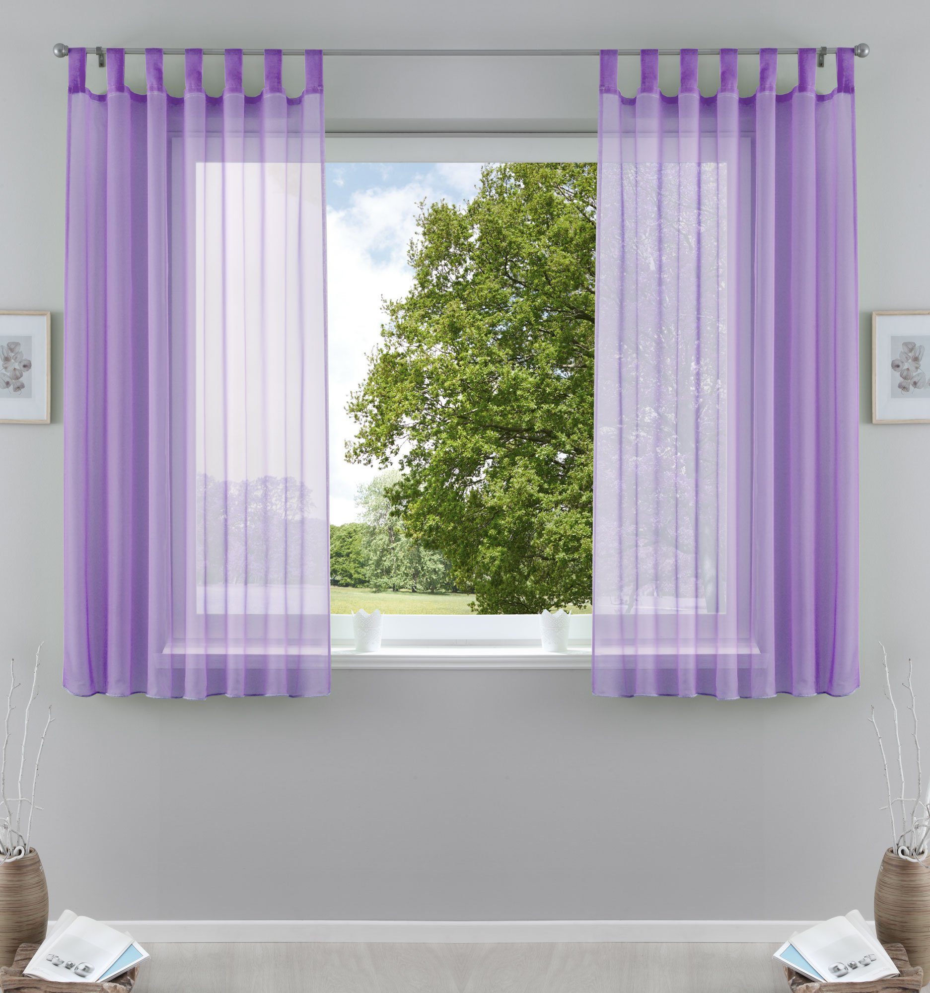 Gardinenbox Gardine (2 St), Schlaufen, transparent, Voile, Transparent Vorhang Set Voile Bleibandabschluss 61000CN