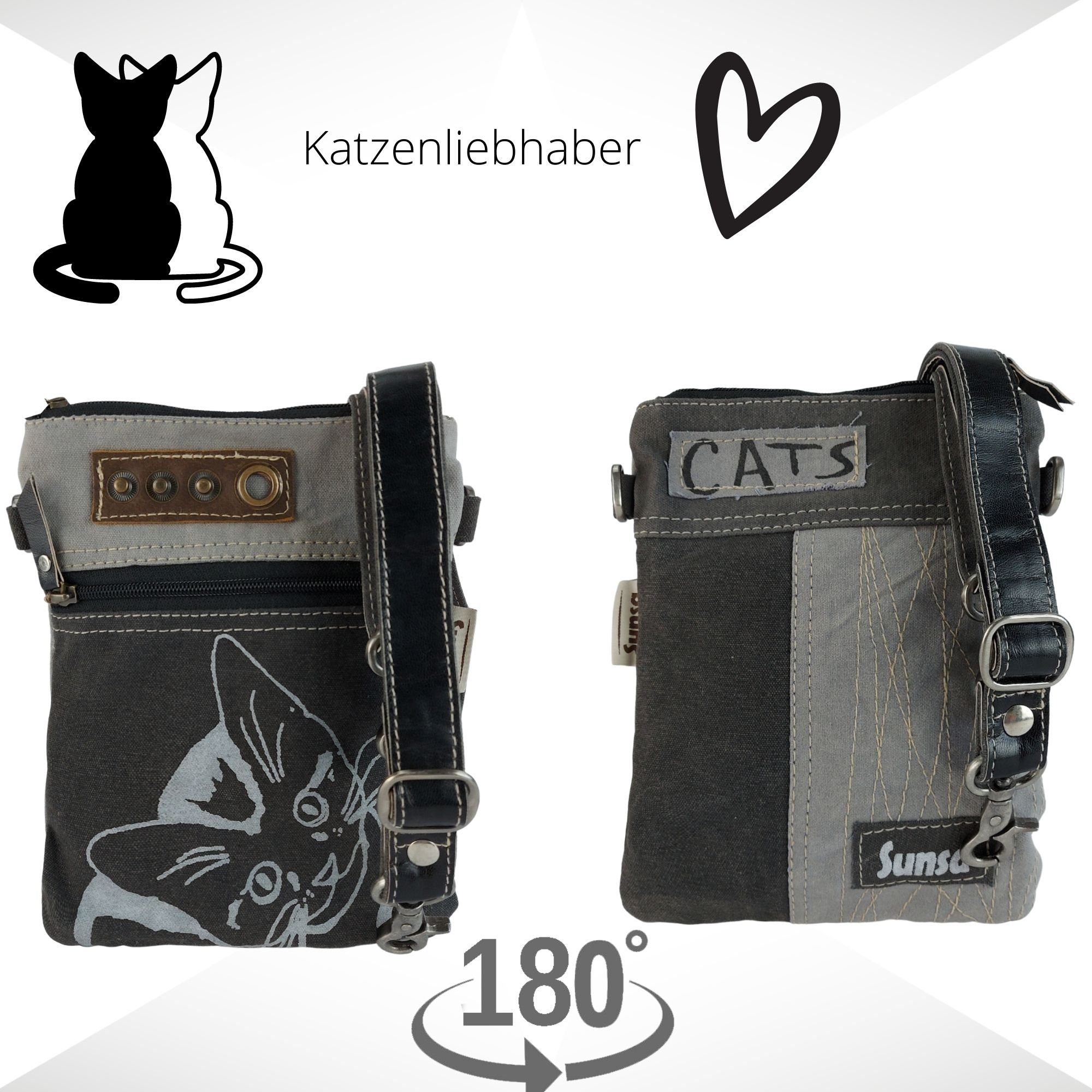 mit Canvas, Katzen Katzen Motiv, Damen Motiv Crossbody Damen Umhänge aus Sunsa Tasche schwarze Umhängetasche Tasche