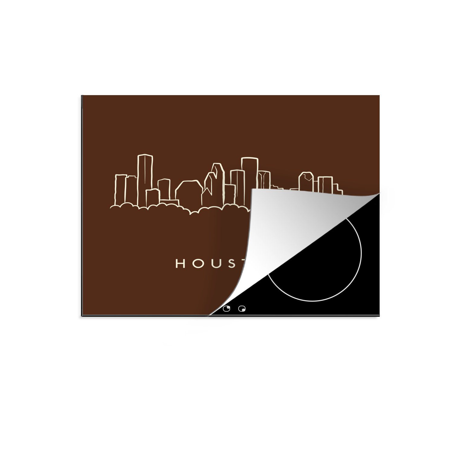 MuchoWow Herdblende-/Abdeckplatte Eine Skizze der Skyline der nordamerikanischen Stadt Houston, Vinyl, (1 tlg), 57x51 cm, Induktionsschutz, Induktionskochfeld, Ceranfeldabdeckung