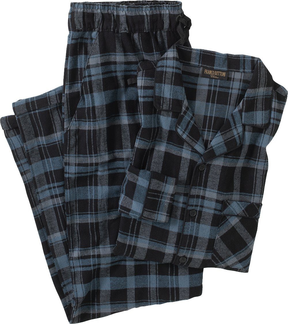 Franco Bettoni Pyjama (Set, 2 tlg., 1 Stück) aus weich angerauter Baumwolle marine