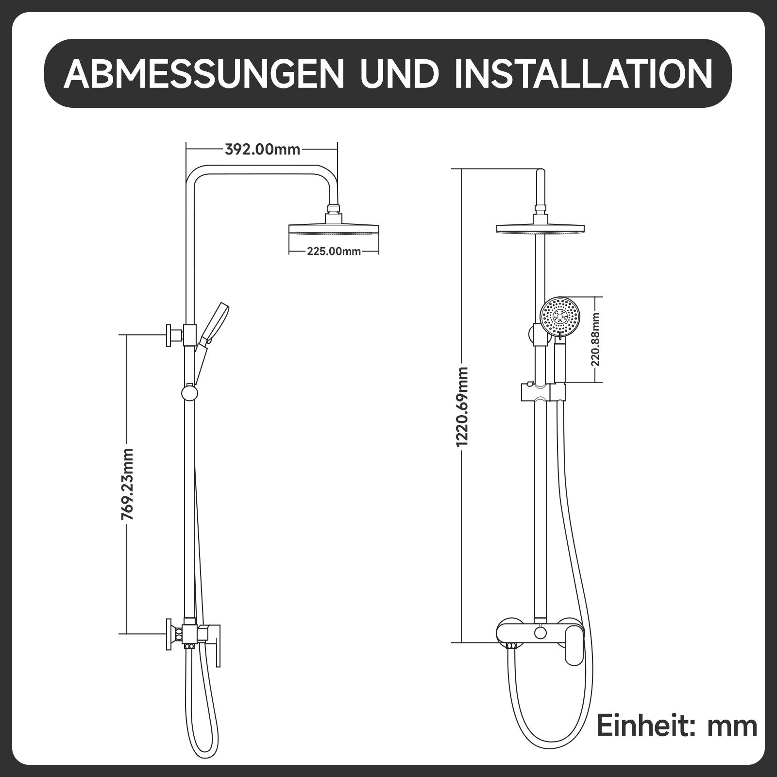 Oihpaw Duschsystem in gebürstetem Gold, 2-in-1-Wandbrauseset, günstig online kaufen